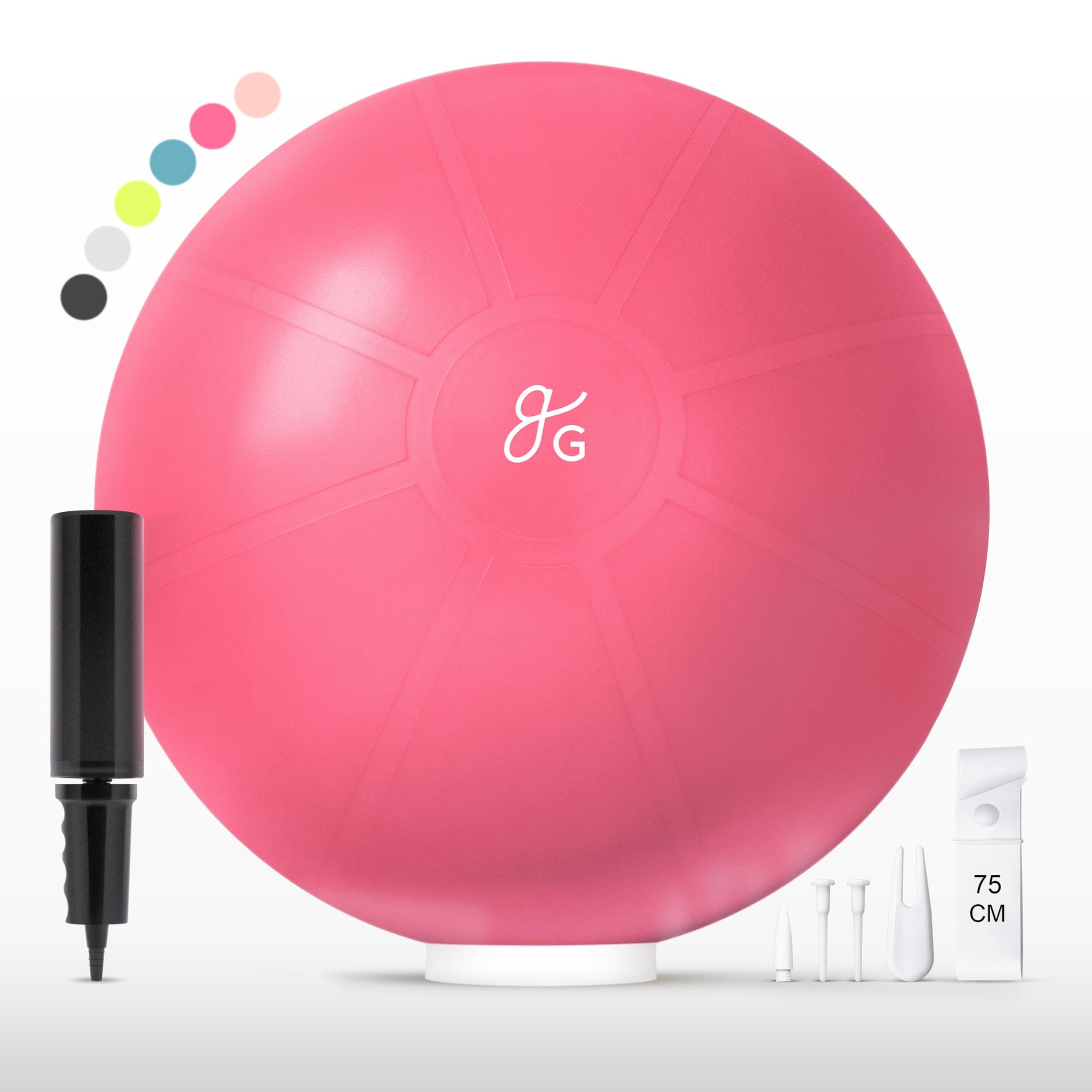 Pelota de Yoga Anti-Explosión de 75 cm de Greater Goods para Pilates, Estabilidad, Embarazo y Entrenamientos, Incluye Bomba, Color Rosa