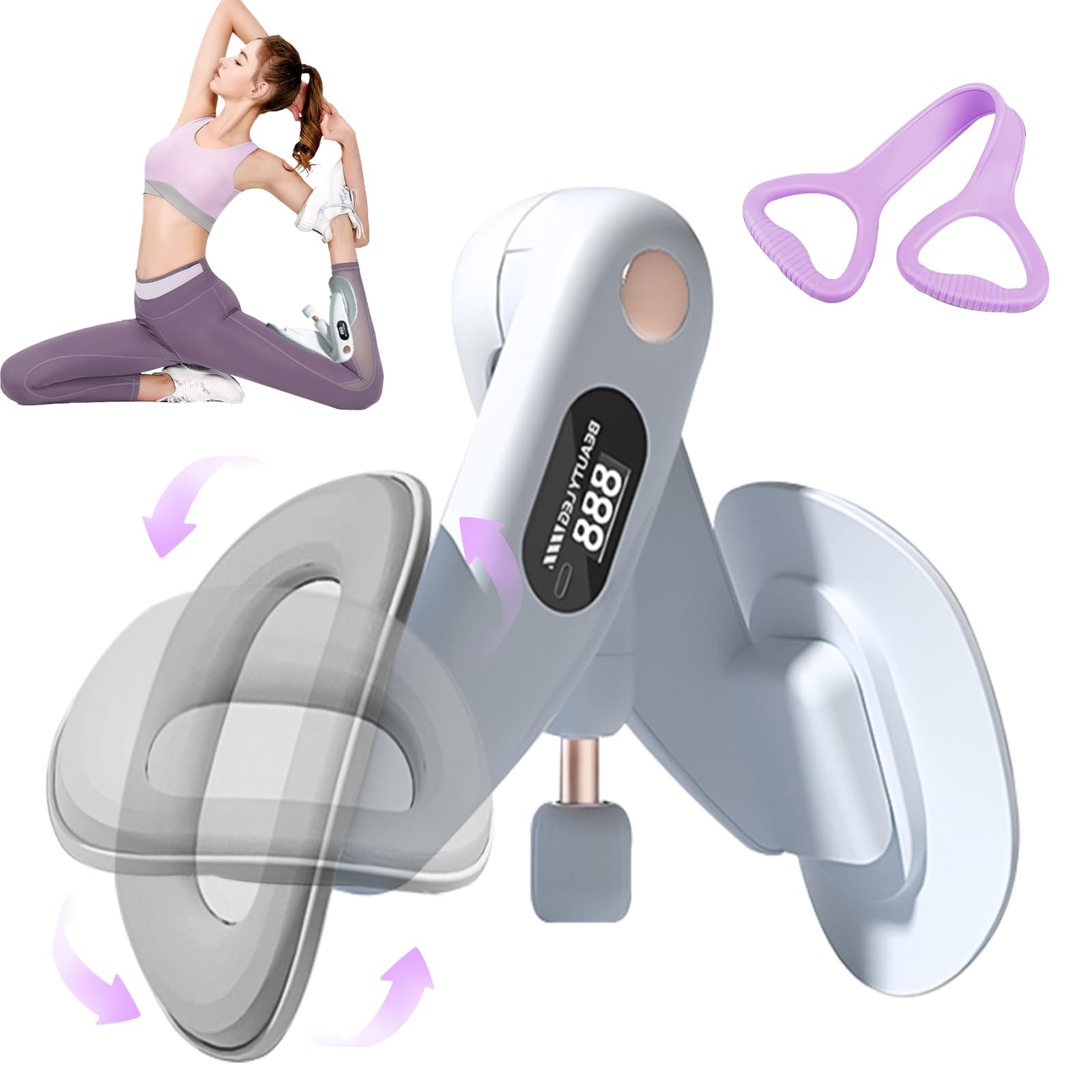 Thigh Master - Ejercitador de Muslos para Mujeres, Almohadillas de Silicona Antideslizantes Resistencia Mejorada Entrenador de Cadera y Pelvis, Equipo de Ejercicio para los Muslos Ejercicio de Kegel para Mujeres Gimnasio en Casa (Gris)
