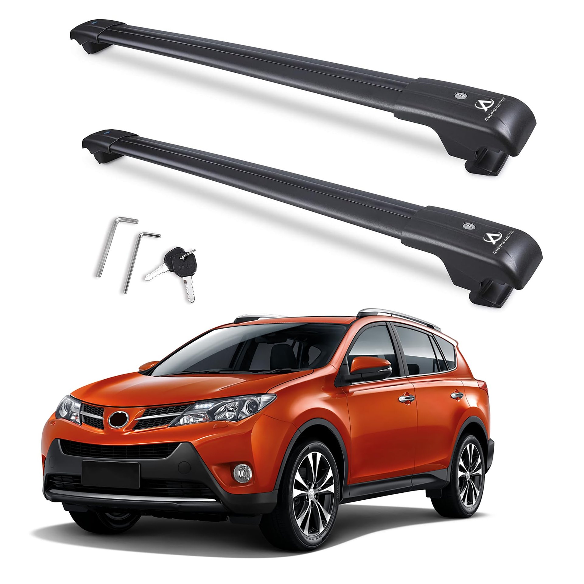 Barras Transversales de Techo de Alta Resistencia con Capacidad de Carga de 260 lb Autekcomma para Toyota RAV4 2013-2018, Anti-Corrosión, Aluminio Negro Mate con Cerraduras Antirrobo (SÓLO SE AJUSTA al Riel Lateral Original)