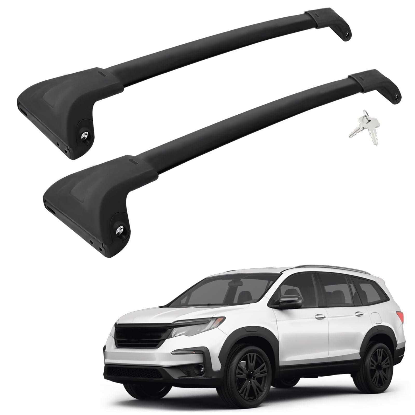 Barras Transversales de Techo para Automóvil Compatible con Honda Pilot 2016-2022 (para rieles laterales), Barras Transversales de Techo de Aluminio con Bloqueo para Kayak Bicicleta Bolsa Portaequipajes Cesta Equipaje