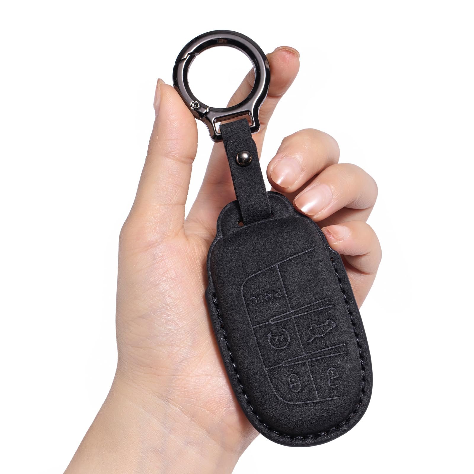 CUIBUKUG Funda de Cuero Genuino para Llave de Jeep, Compatible con Grand Cherokee Renegade Llave Inteligente Premium Protección Completa Antipolvo