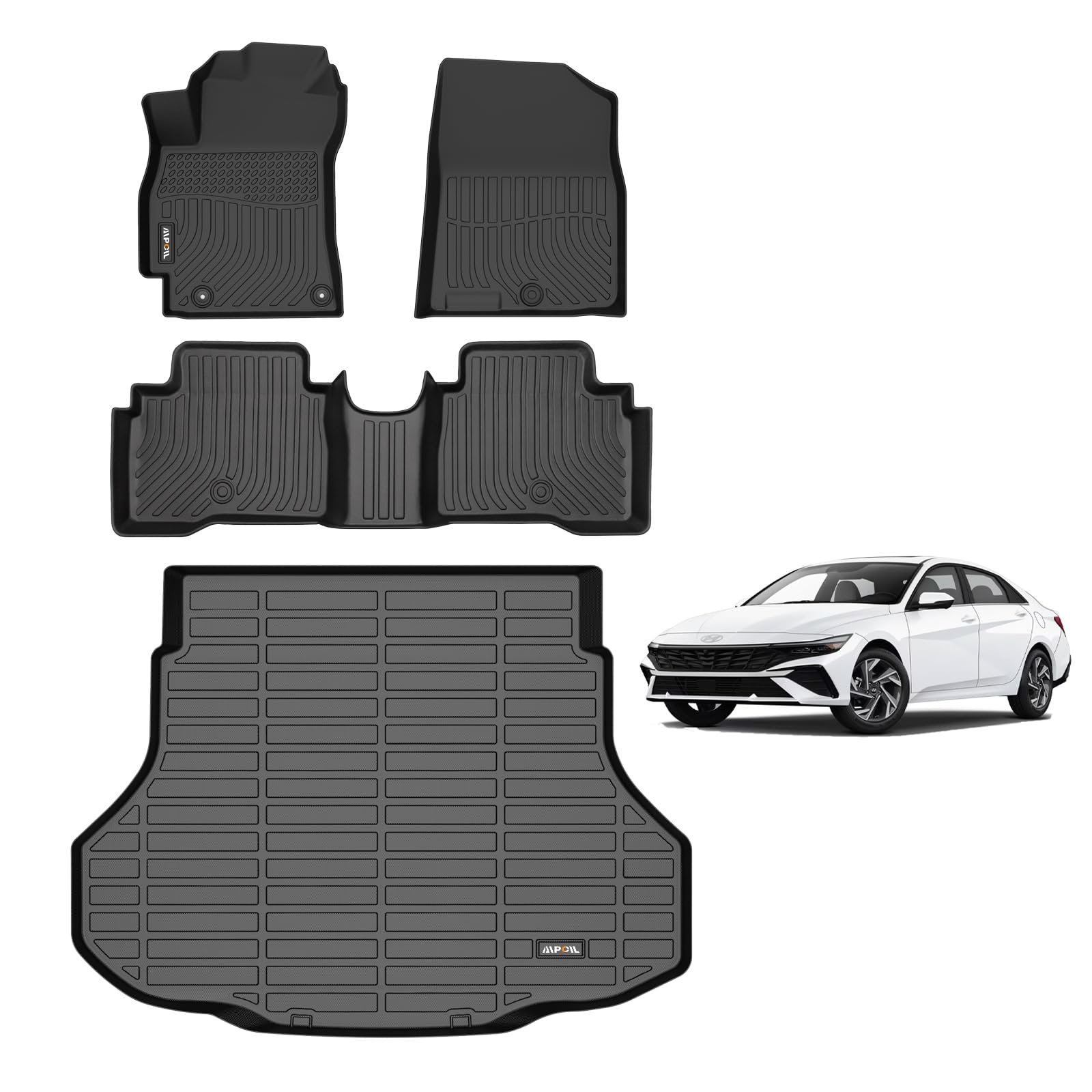 Juego de tapetes para piso y forro de maletero AIPOIL para Hyundai Elantra Hybrid 2021-2025 Protección Todoterreno TPE Antideslizante Accesorios de automóviles Juego completo de tapetes para automóviles personalizados - Negro
