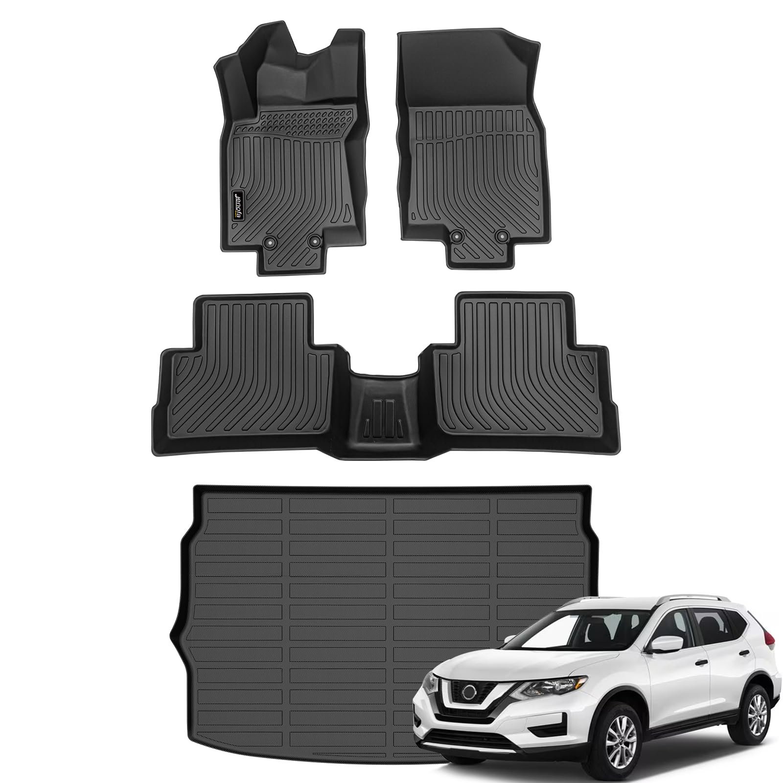 Jenofa - Tapetes para Piso de Coche y Forro Superior de Carga para Nissan Rogue Sport 2017-2022 (Posición más alta de la bandeja de carga) Juego de Tapetes a Medida para Todo Clima Impermeables Duraderos para Accesorios de Rogue Sport Negro
