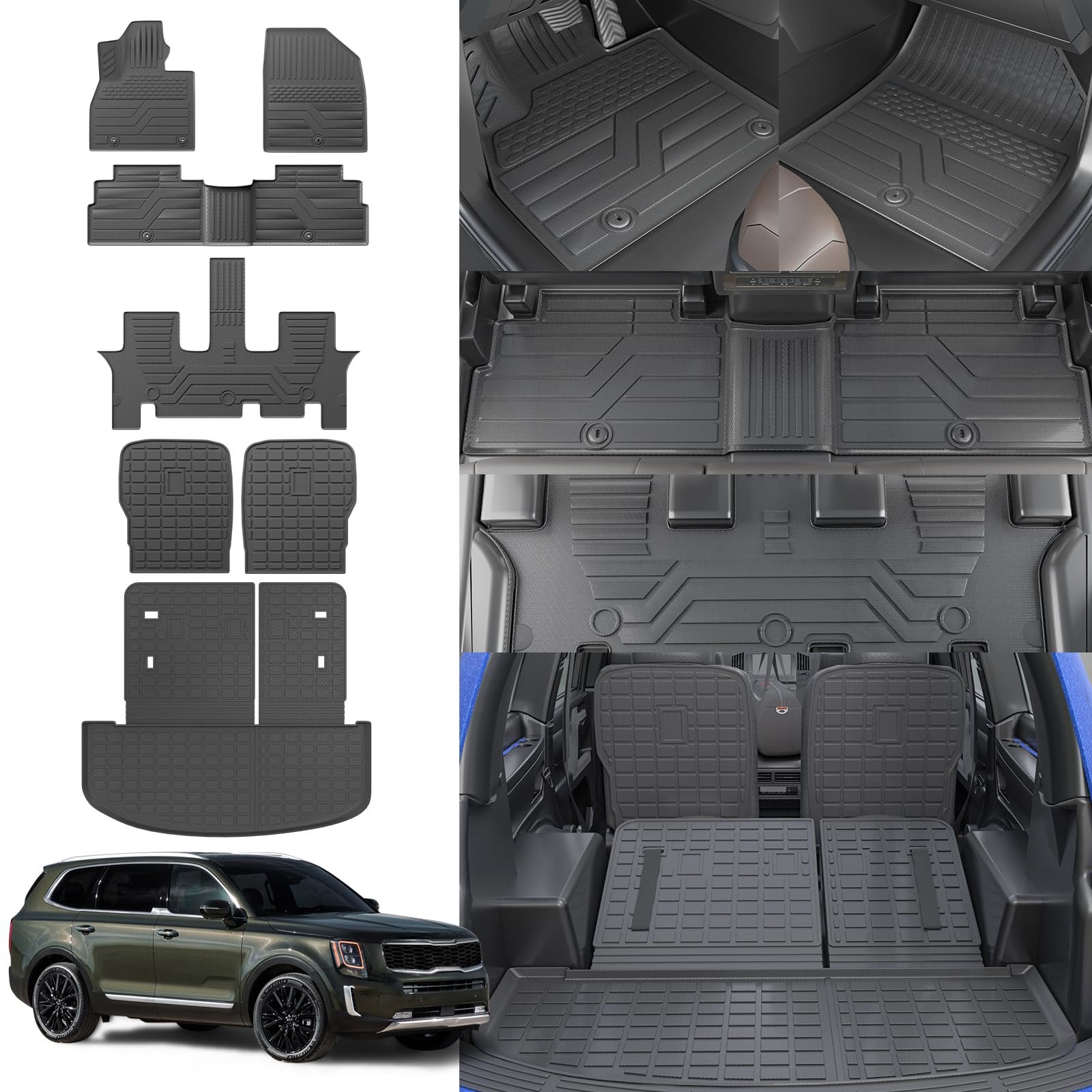 Tapetes Thinzyou Compatibles con Kia Telluride 2020-2025 de 7 Asientos Tapete de Carga Protector de Asiento Trasero TPE Todo Clima Accesorios para Telluride 2024 (Para 7 Asientos, Juego de 7)