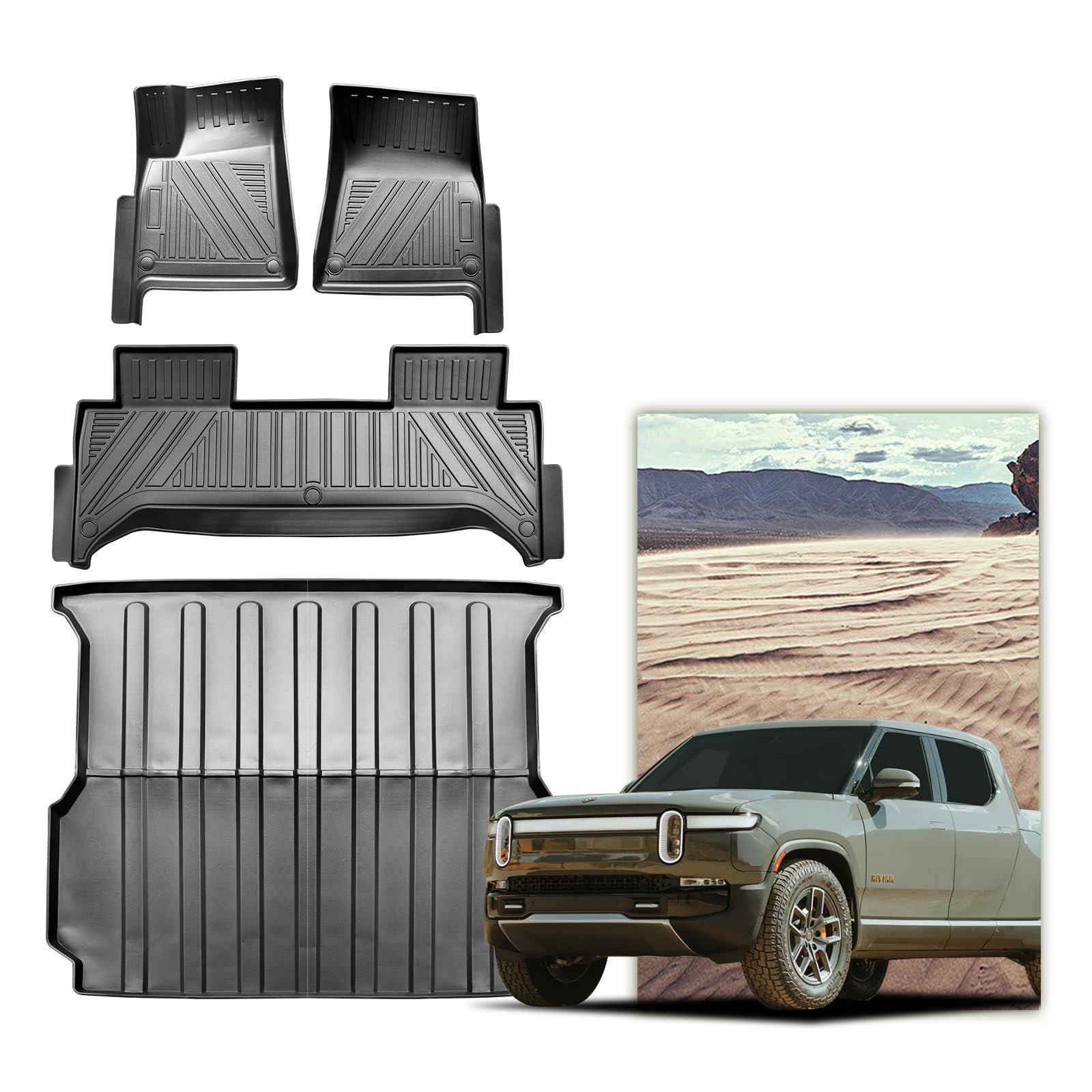 Antsvnn Compatible para Rivian R1T Juego de Tapetes para Todos los Climas y Alfombrilla para la Cama del Camión TPE Impermeable 2022 2023 2024 2025 Accesorios R1T (Tapete para el Suelo RIT + Alfombrilla para la Cama del Camión)