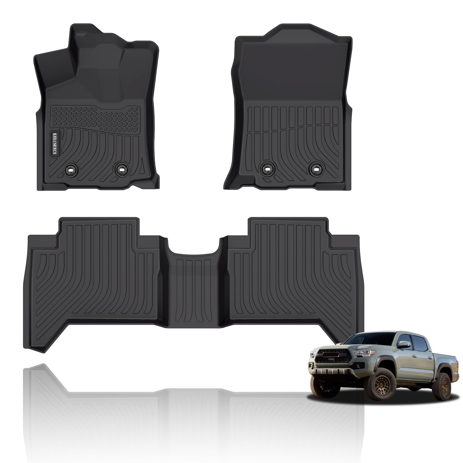 Tapetes para piso todo clima KELCSEECS para Toyota Tacoma Double Cab 2018-2023 (Solo para modelos automáticos) Tapetes de piso en TPE Accesorios para Tacoma Fila delantera y trasera