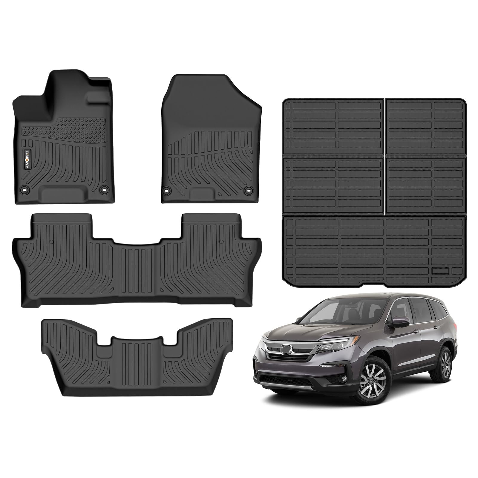 Ginowy- Tapetes y Forro de Carga para Honda Pilot 2016-2022 de 7 Pasajeros, Tapetes de Protección Todo Clima de TPE para Pilot 2021, Forro para Maletero Impermeable Piloto de Carga Trasera Pisos Automotrices Accesorios Negro