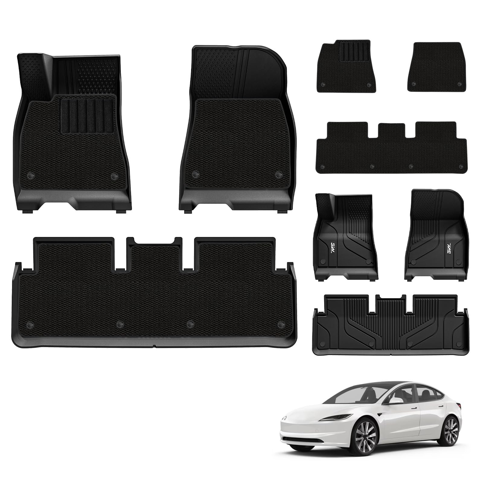 Tapetes de Piso 3W con Alfombras para Tesla Model 3 y Model Y 2024, Nueva Generación de Liners de Gato Highland, Protección para Todo Tipo de Clima, Accesorios Personalizados de Ajuste TPE