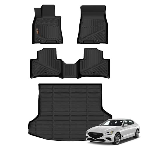 Tapetes y Forro de Maletero a Medida para Genesis GV70 2022-2025 (No Electrificado GV70), Juego Completo de Tapetes para la 1ra y 2da Fila y Forro de Maletero, Tapetes de Coche de Alta Resistencia para Accesorios Genesis GV70