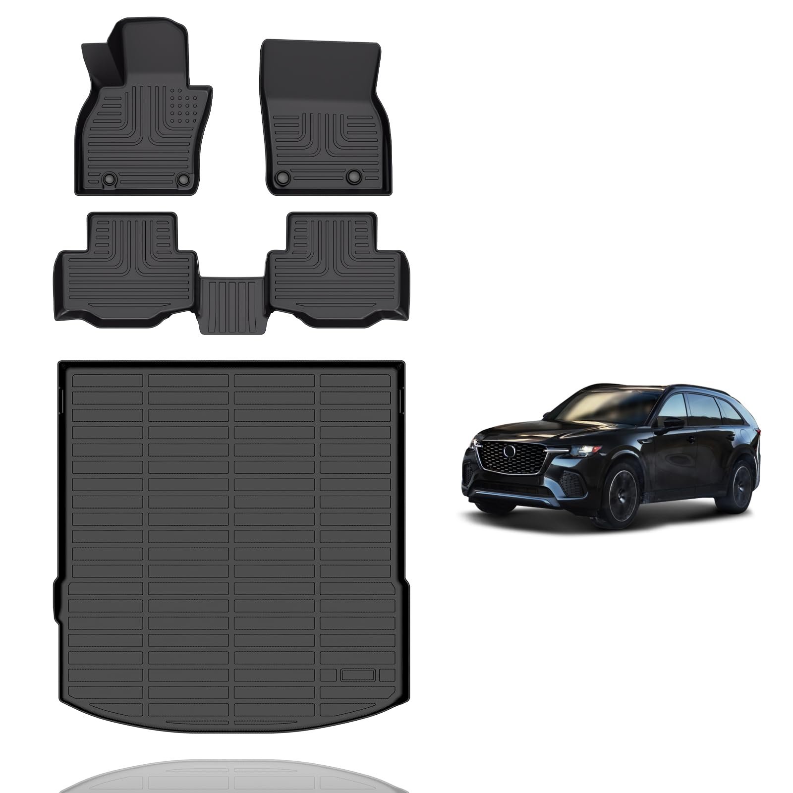 Juego de alfombrillas y revestimientos de carga Wayhigh All Weather para Mazda CX-70 y CX70 PHEV 2025 TPE Alfombrillas de coche impermeables y antideslizantes Revestimientos de maletero Accesorios CX70