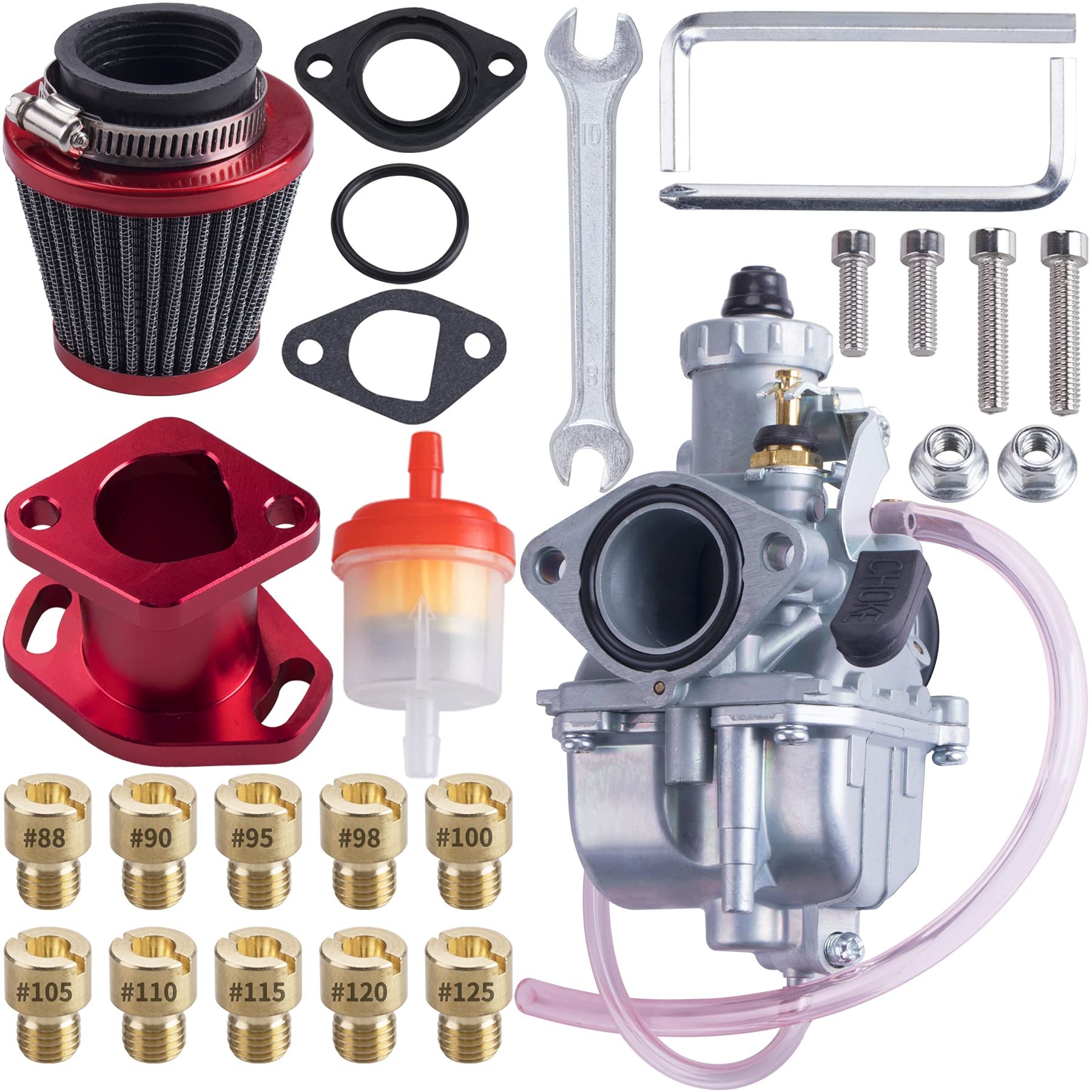 Kit de Carburador ORAEVY VM22 26mm Rojo para Pipa de Admisión de Alto Rendimiento 38mm Filtro de Aire Ajuste Para Predator 212cc GX160 Honda GX200 CT200U 196cc KT196 Clones Go Kart Mini Bike Race Kart