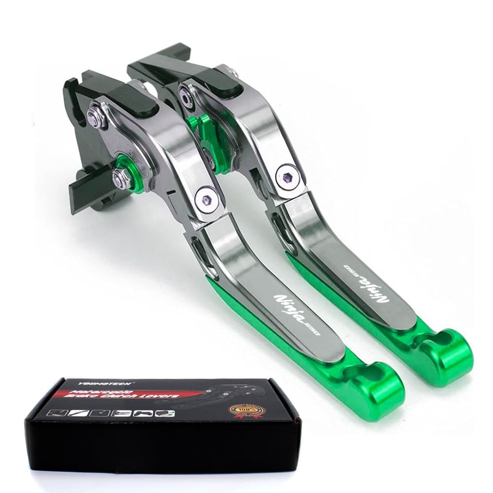 Manetas de Freno y Embrague Ajustables Plegables Extensibles para Kawasaki Ninja 650 2017-2024 Z650 2017-2024 NINJA650 NINJA 650R Z 650 Accesorios Maneta de Freno CNC de Aluminio (NINJA650-Titanio Verde)