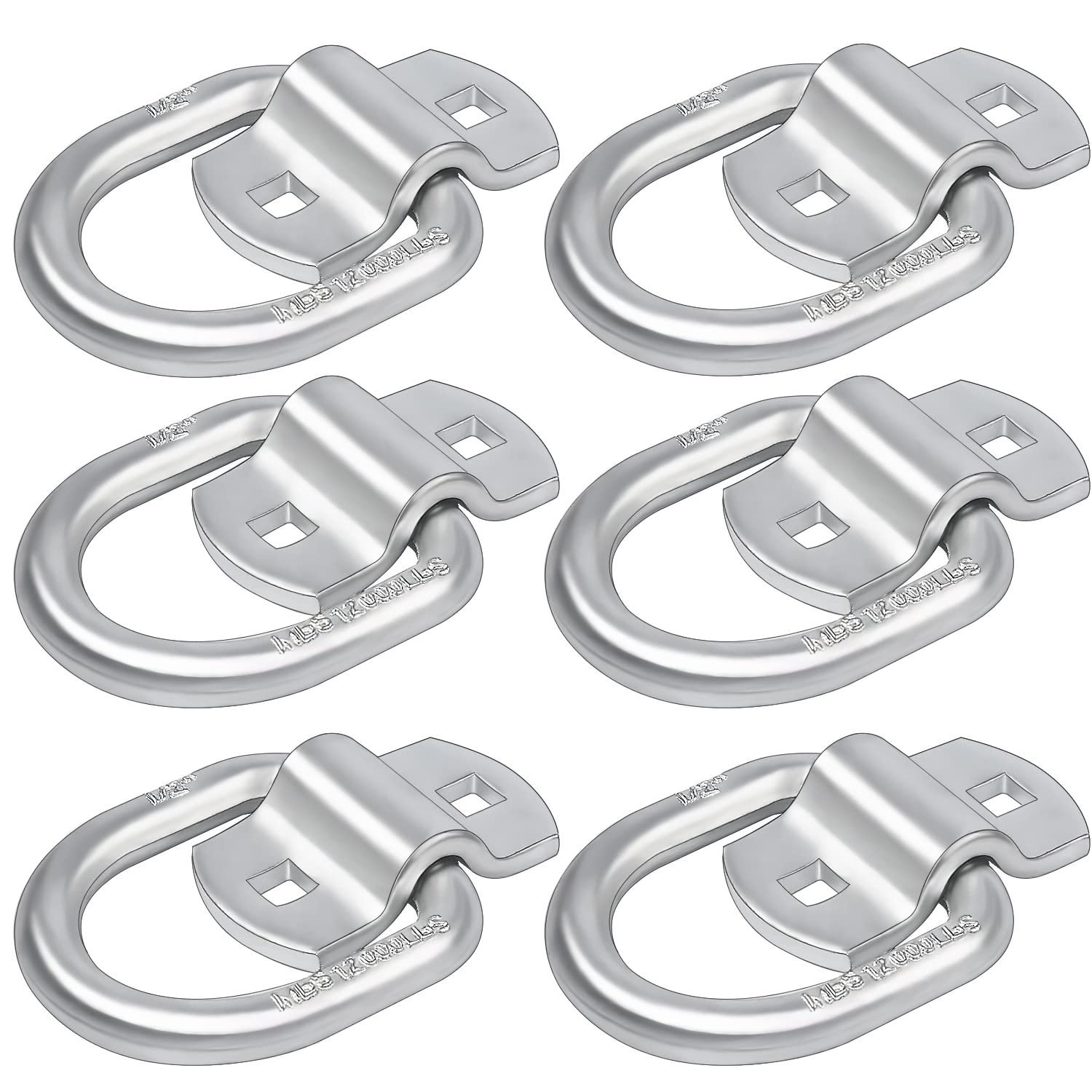 Anillo en D de Amarrar de 1/2 Pulgada 12000 LBS Fácil de Usar, para Remolques Camiones Plataforma Camioneta Enganche Puntos Cerrados Montaje Superficie Pesado 6PCS