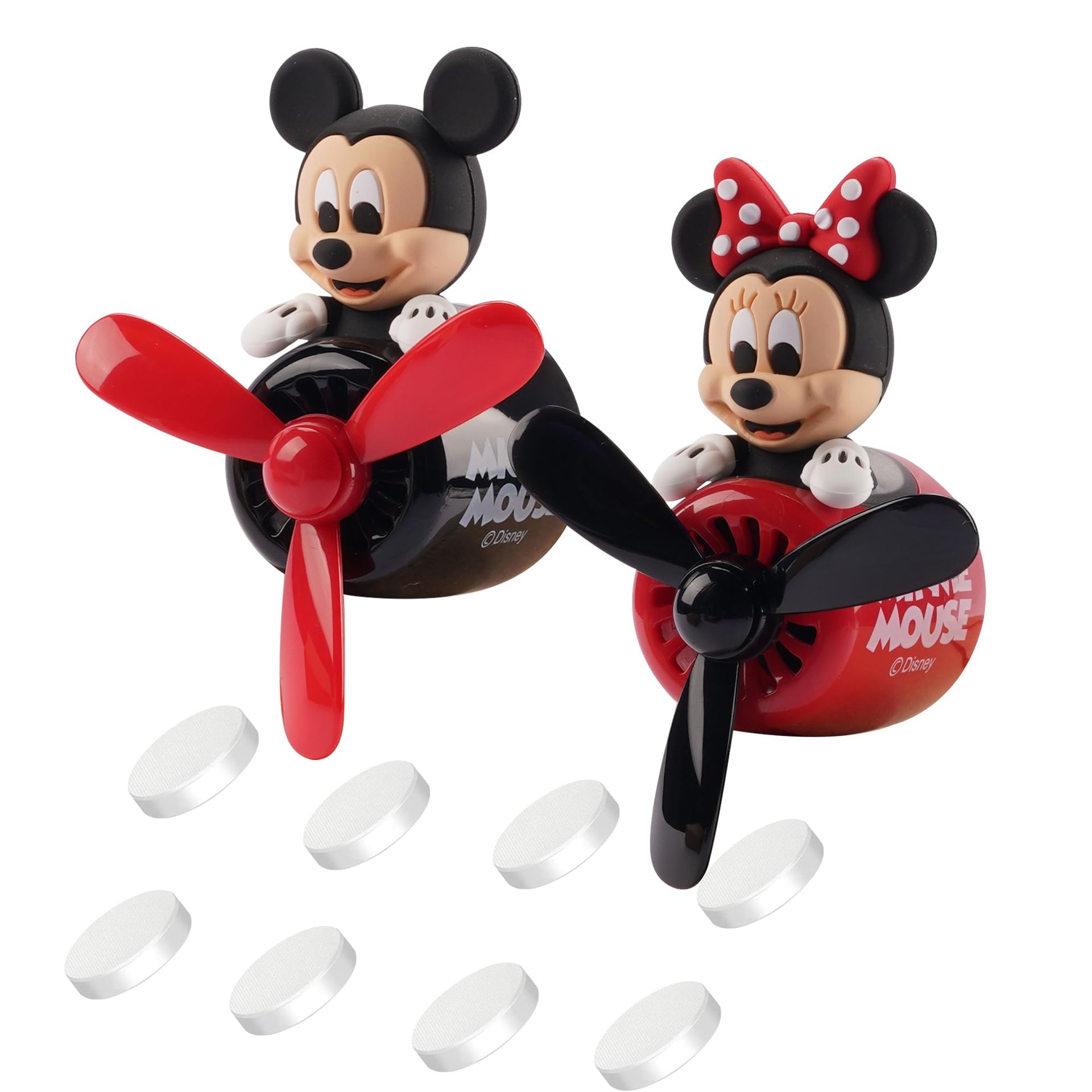 Jimtyee 2Pcs Car Air Fresheners Difusor de Aire para Automóvil con Diseño de Ratón Piloto de Dibujos Animados Lindo para Hombres y Mujeres con Hélice Giratoria Decoración Creativa para Automóvil (M.ickey+M.innie)