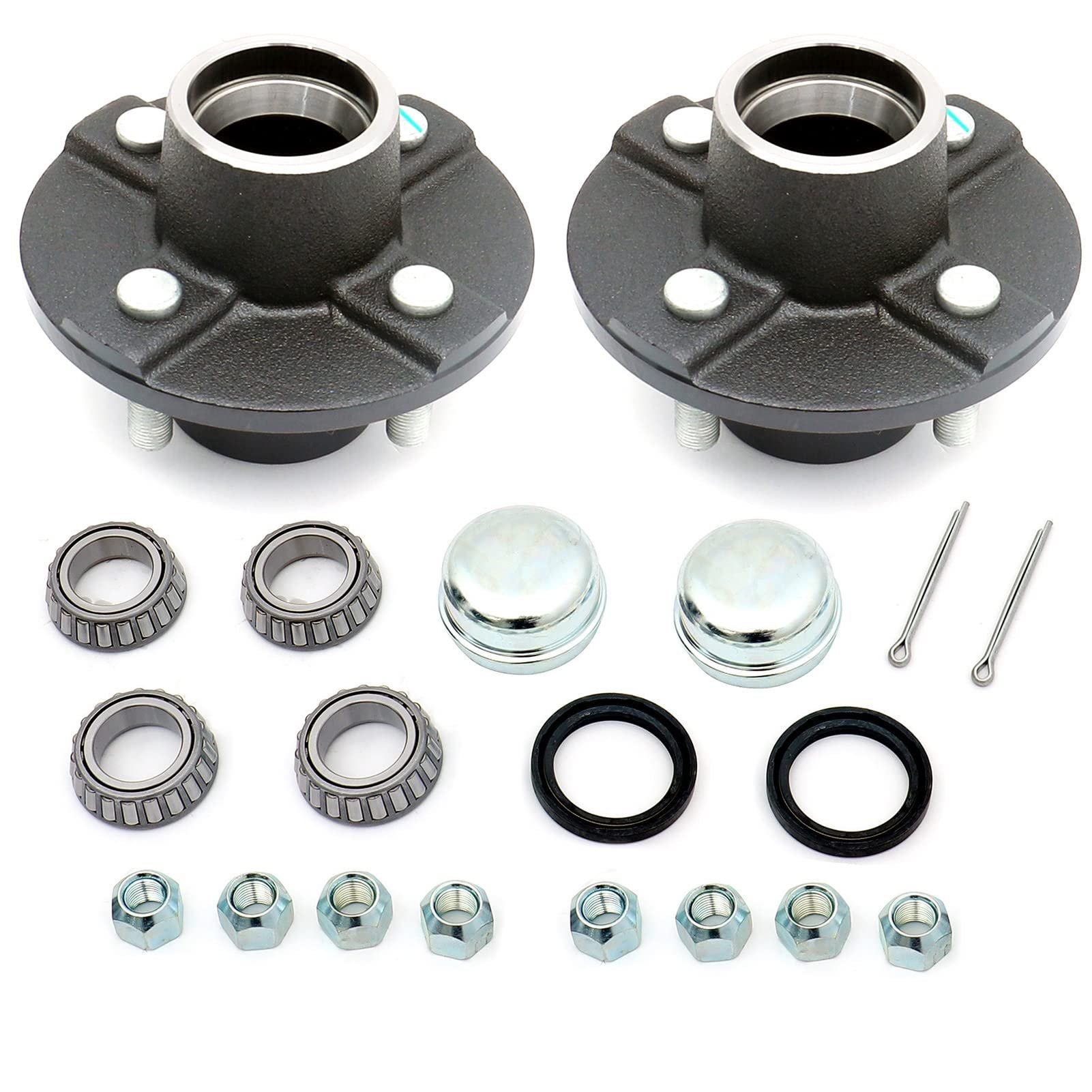Kit de Cubo para Remolque FKG 4 Pernos en Círculo de 4 Pulgadas Ajuste para Ejes de 2,000 lb con Espigas Rectas de 1-1/16 Pulgadas, Juego de 2
