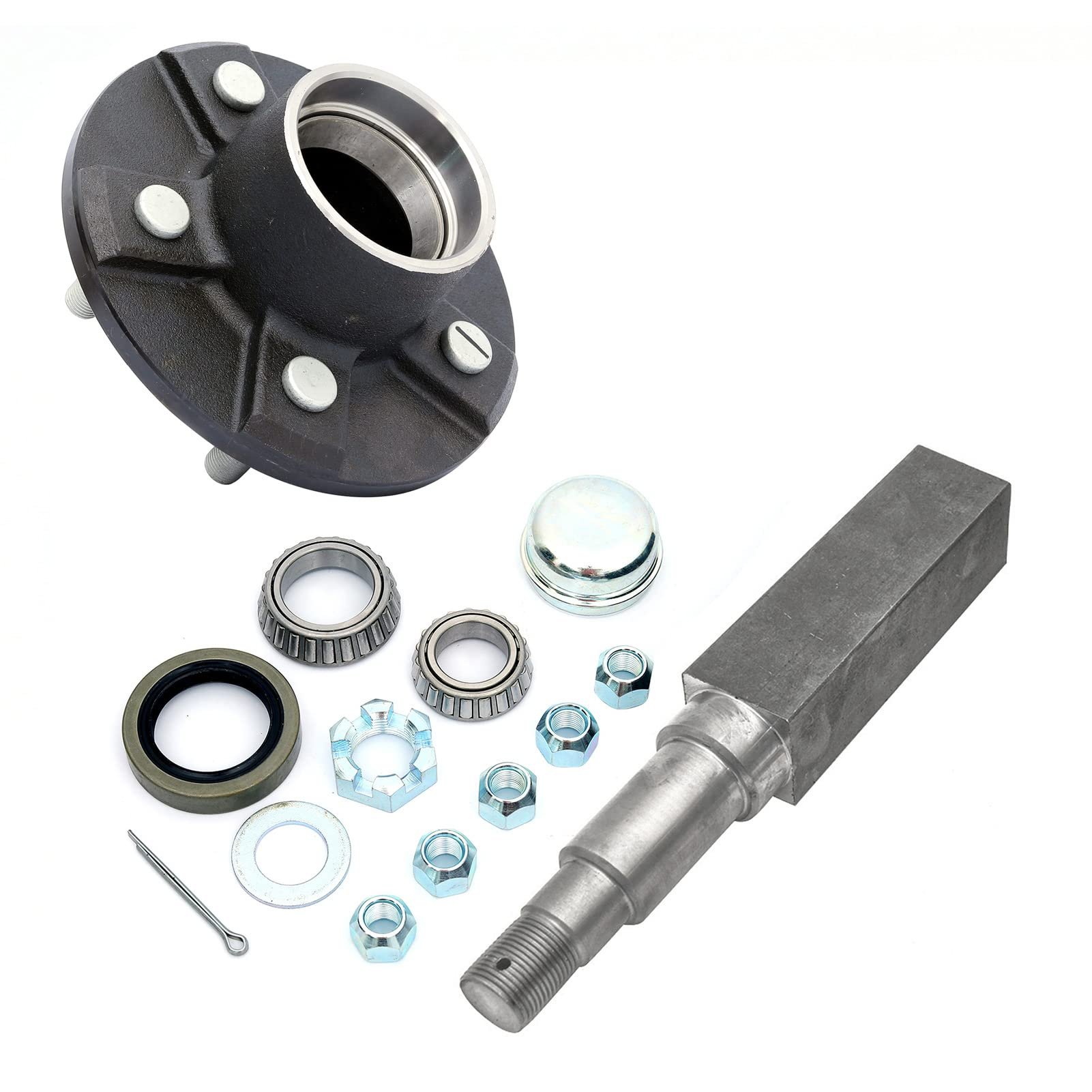 Kit de husillo para remolque FKG 5 pernos en círculo de 4.5" apto para ejes de 3,500 lb. con husillos cónicos de 1-3/8 pulgadas a 1-1/16 pulgadas