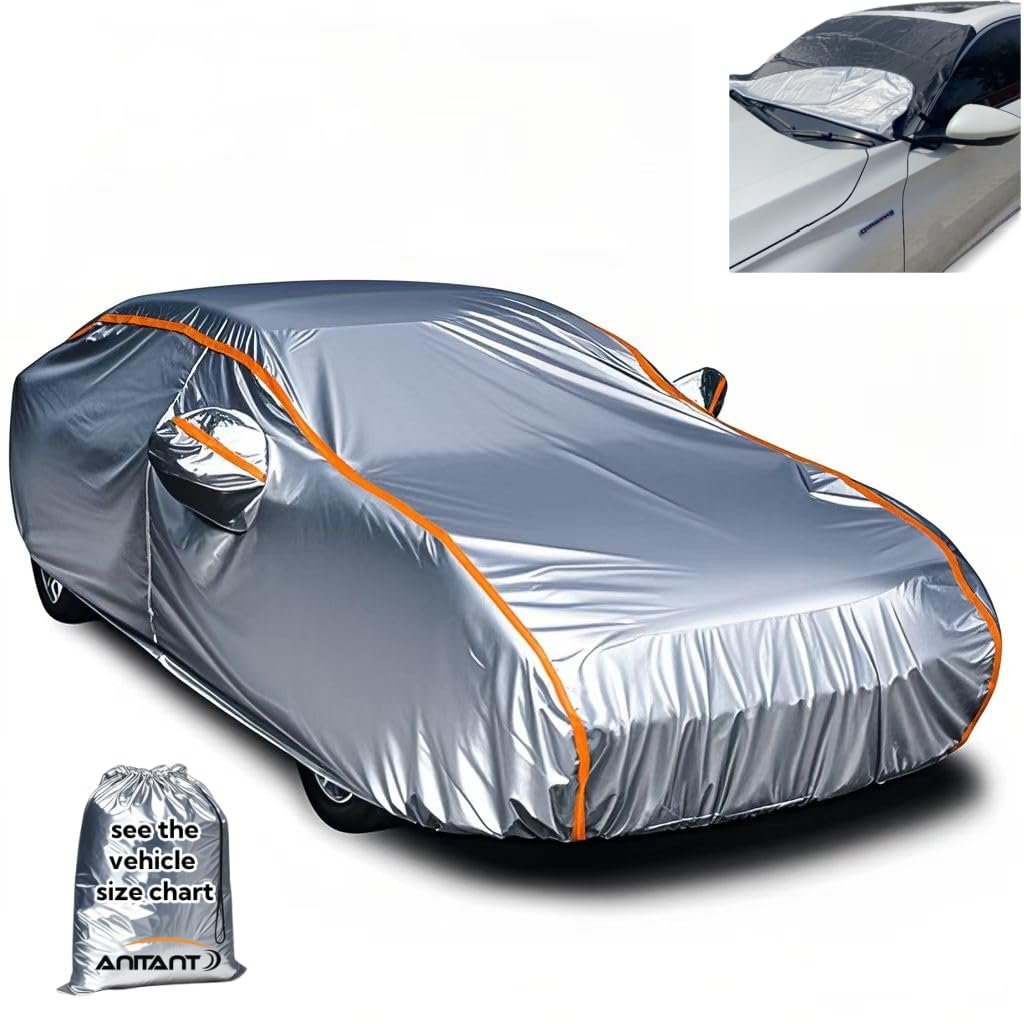 ANITANT Cubierta para Automóvil Duradera y Brillante Plateada para Todo Clima, Impermeable, con Cubierta para Parabrisas, Cubierta para Exterior para Automóviles, para Dodge Charger Panamera de 194" a 208"