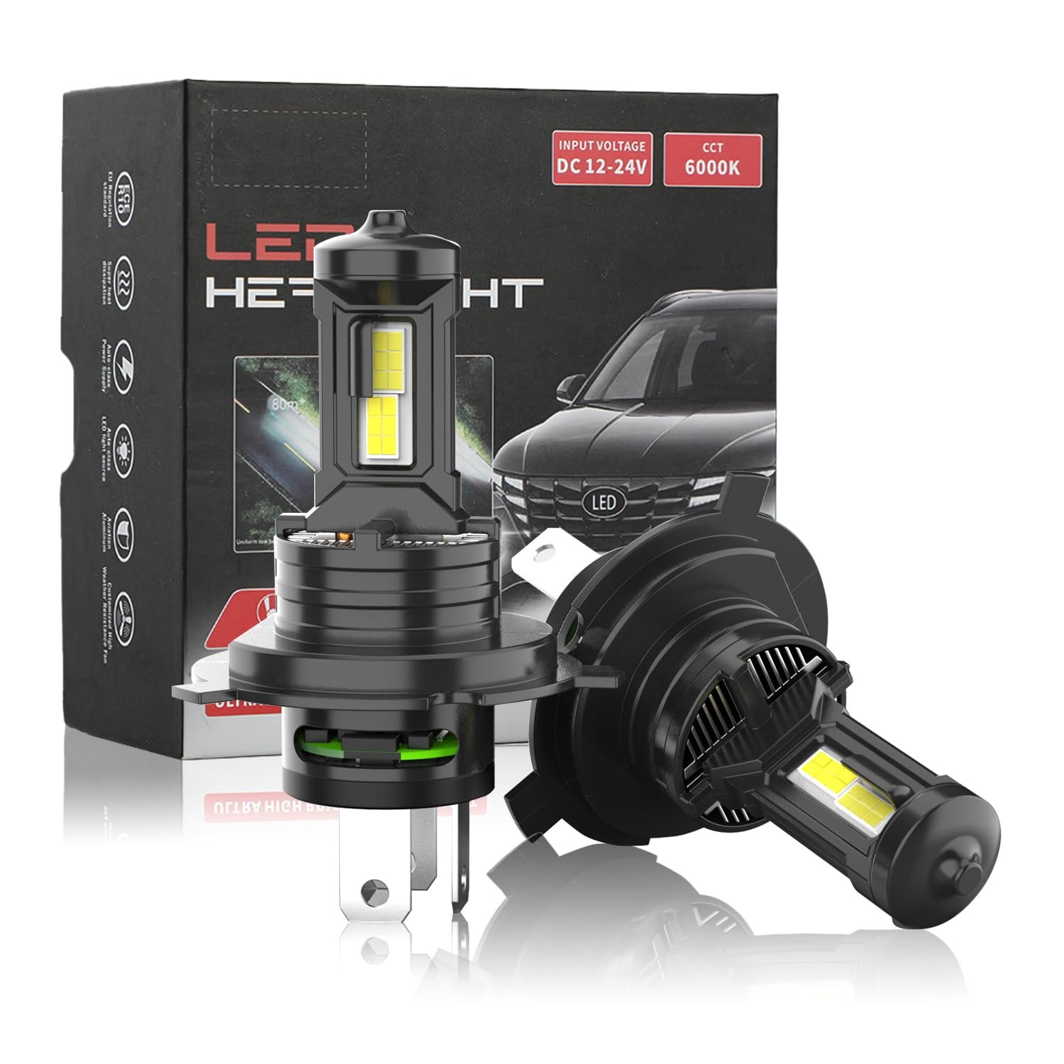 Bombillas de luz antiniebla LCKICOO H4, Faros antiniebla delanteros, Super brillantes 30000LM, Blanco frío 6500K, Luz DRL, Bombillas H4 para vehículos todoterreno, Tamaño 1:1, 24 chips LED CSP, Plug and Play, Paquete de 2