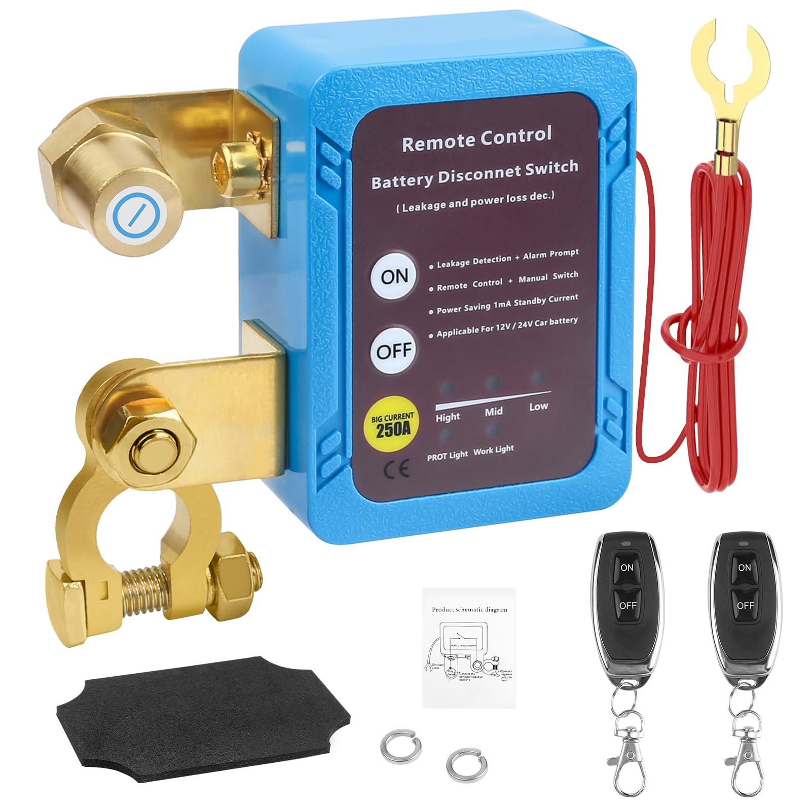 Interruptor de desconexión remota de batería VZ4X4 12V 250A Interruptor de corte para coche Antirrobo Auto Compatible con los siguientes modelos: SUV Vehículo todo terreno Camión Furgonetas Barco Coche