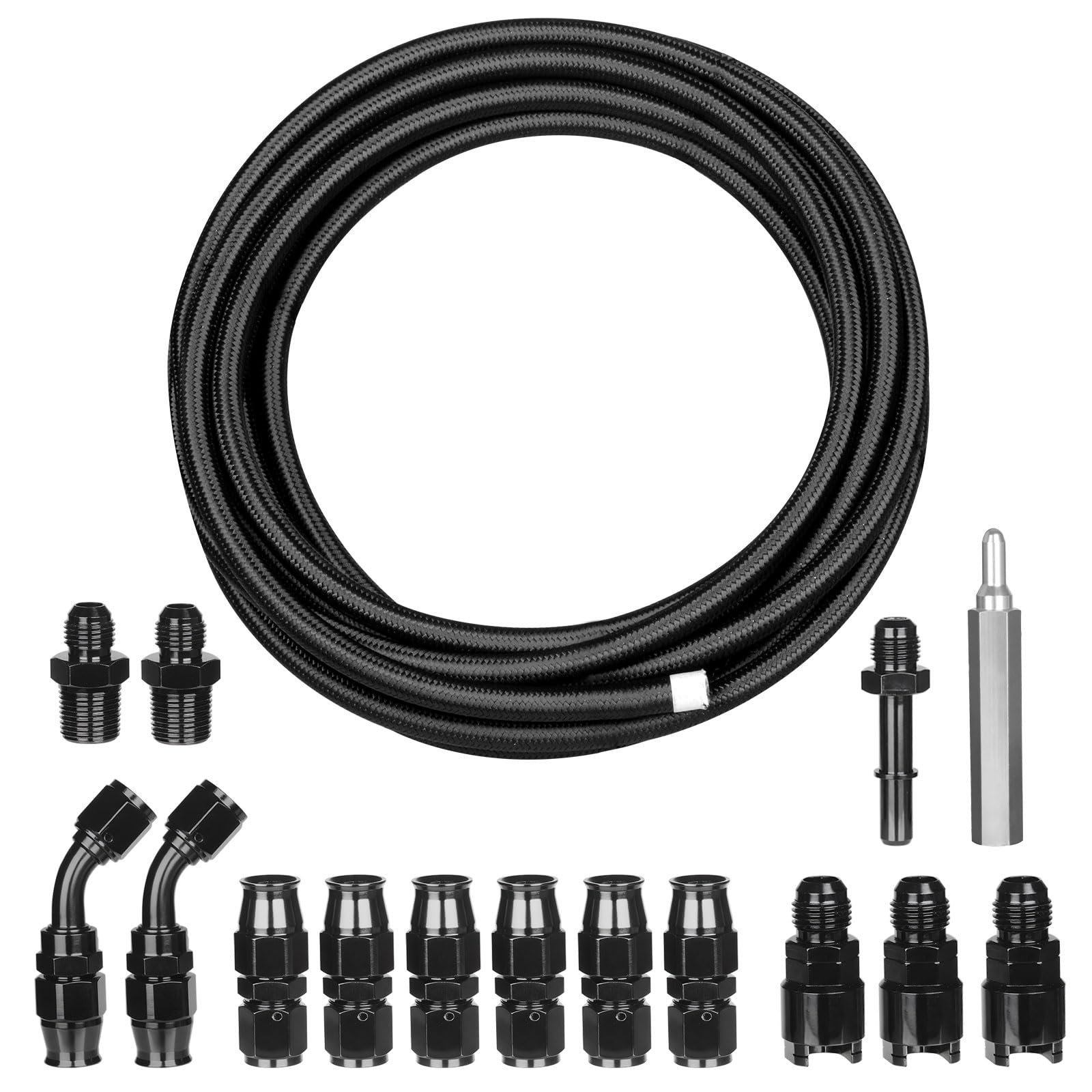 Kit de Adaptadores de Línea de Combustible EFI LS Swap de 6AN 3/8" PTFE, Manguera de Combustible Trenzada de Nailon E85 25FT