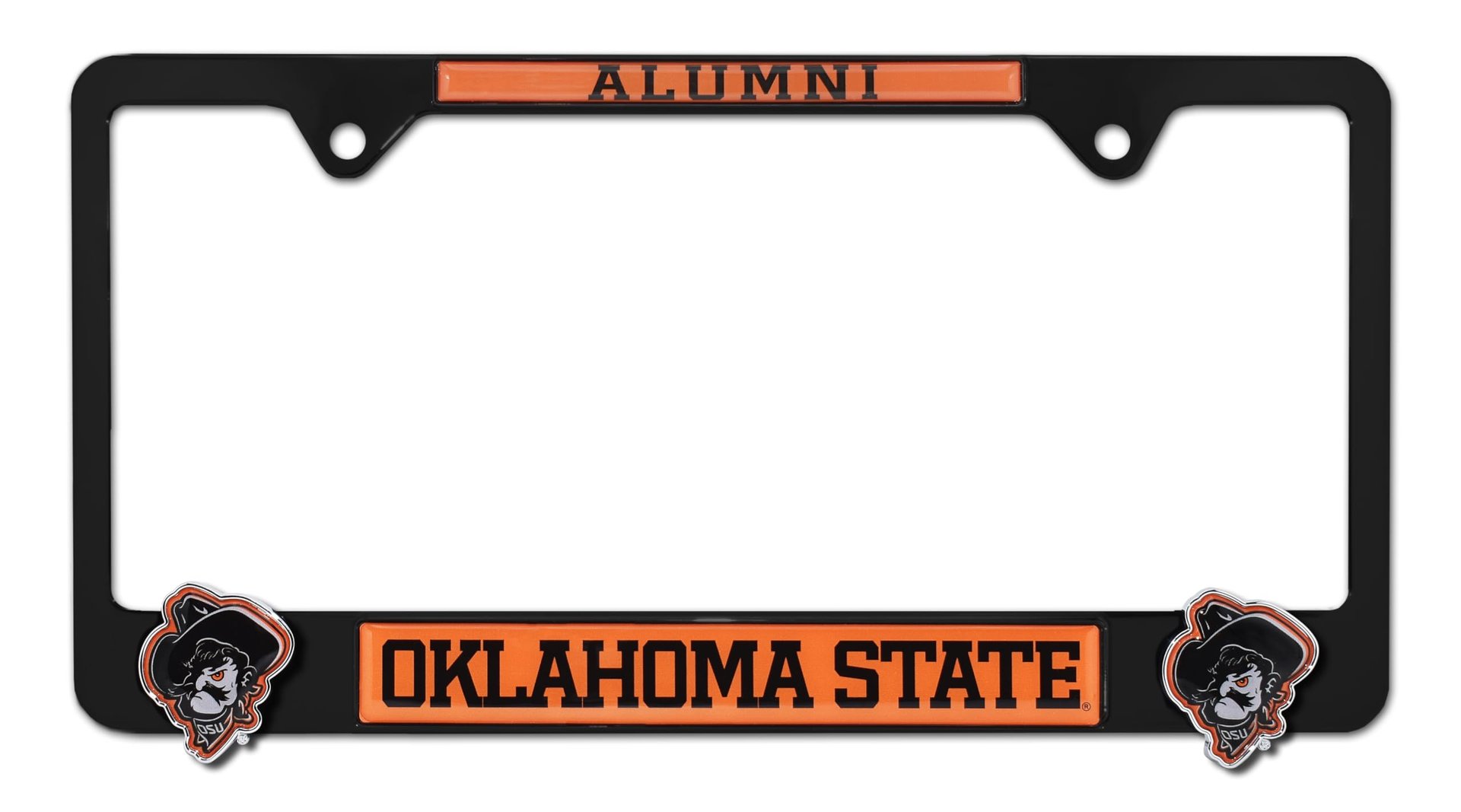 Marco de Placa de Licencia de Metal Negro con Logos 3D de Elektroplate con Licencia Oficial de la Universidad Estatal de Oklahoma para Alumnos | Soporte Premium para Placa de Carro de Metal | Accesorio Automotriz a Prueba de Clima