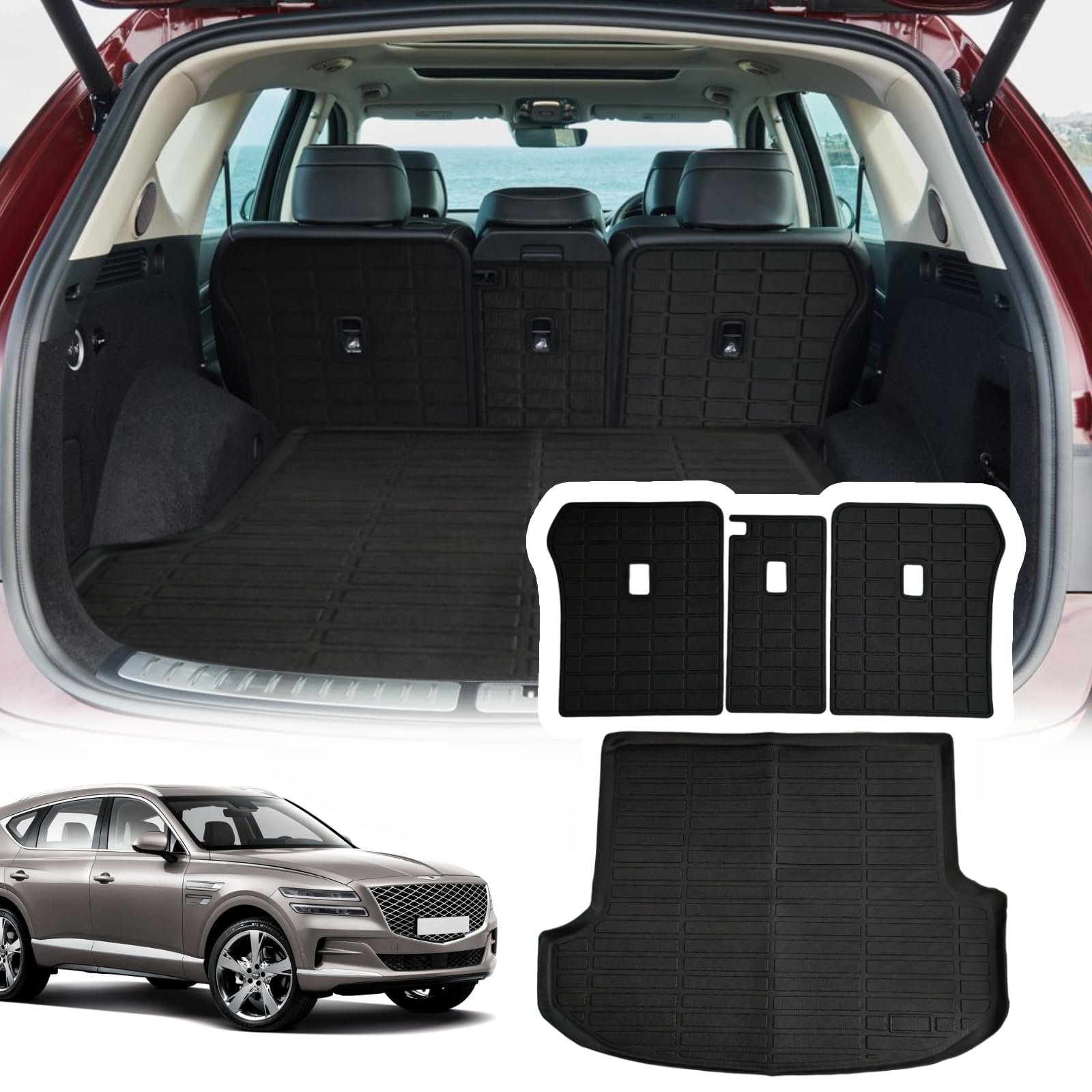 YEBOOCA Protector de Maletero Compatible con Genesis GV80 2021-2025 Cubierta de Asiento Trasero(Respaldo + Alfombra de Maletero)(para Genesis GV80 2021-2025)