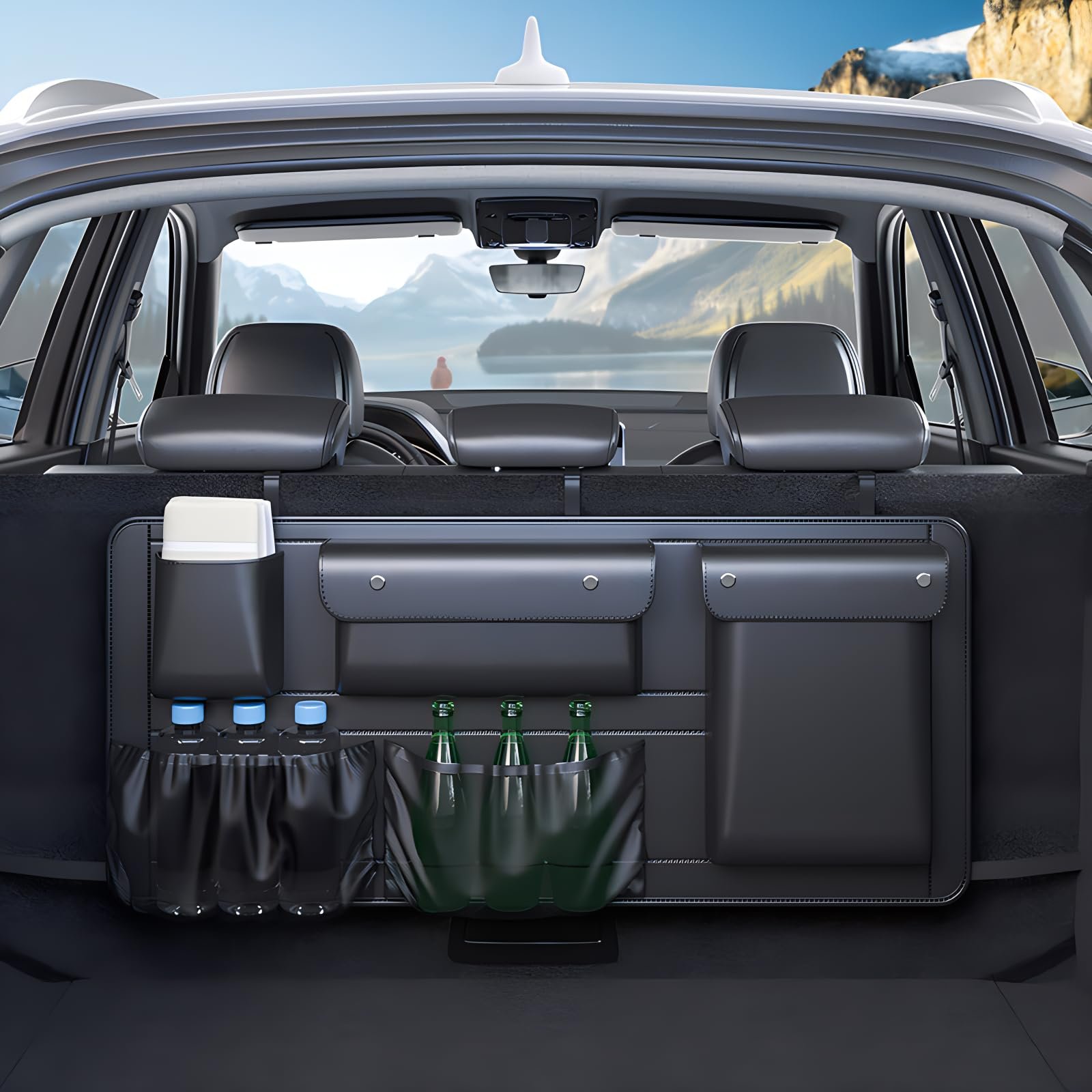 Organizador de Maletero para Automóvil 0Q75L, Gran Capacidad, Organizador de Asiento Trasero Colgante, de Cuero PU Premium, Impermeable, Almacenamiento Multifuncional de Artículos Variados, para SUV, Camión, Furgoneta