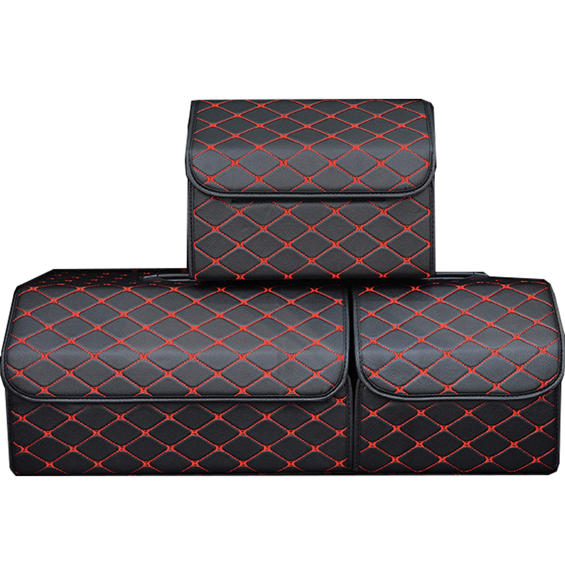 Organizador de Coche Camión con Cubierta/Mango Plástico Individual, Caja de Almacenamiento de Carga Portátil de Cuero PU Resistente Asiento Trasero Plegable Organizador de Coche Negro - 1PCS Tamaño S