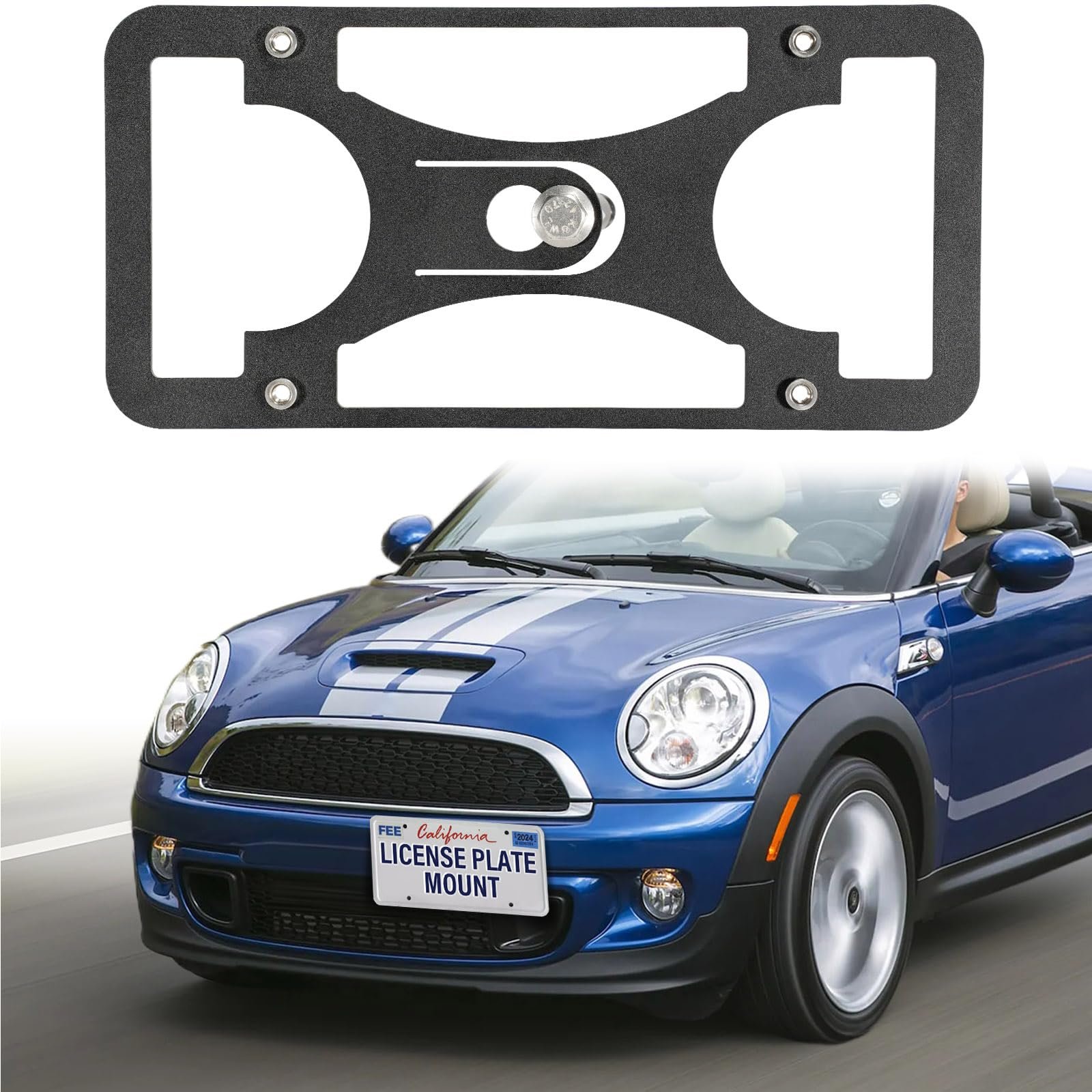 Soporte de montaje de placa de licencia delantera sin perforación compatible con Mini Roadster (R59) 2012-2015, Kit de montaje de placa de licencia delantera de parachoques