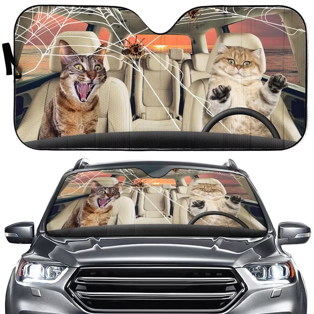 Parasol para Coche con Visera Solar, Gato Asustado Parasol para Parabrisas delantero de Coche Divertido Protección contra Rayos UV - Mantiene tu Vehículo Fresco