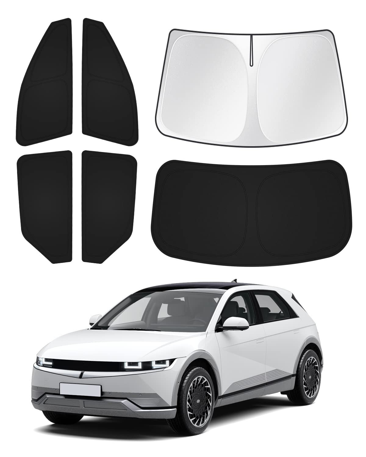 Canvcle Parasol para parabrisas para Hyundai Ioniq 5 2022-2025 Accesorios para Hyundai Ioniq 5 Cubierta de sombra lateral de ventana trasera Visera parasol Visera escudo Protección de privacidad Mantiene el vehículo fresco Negro 6PCS