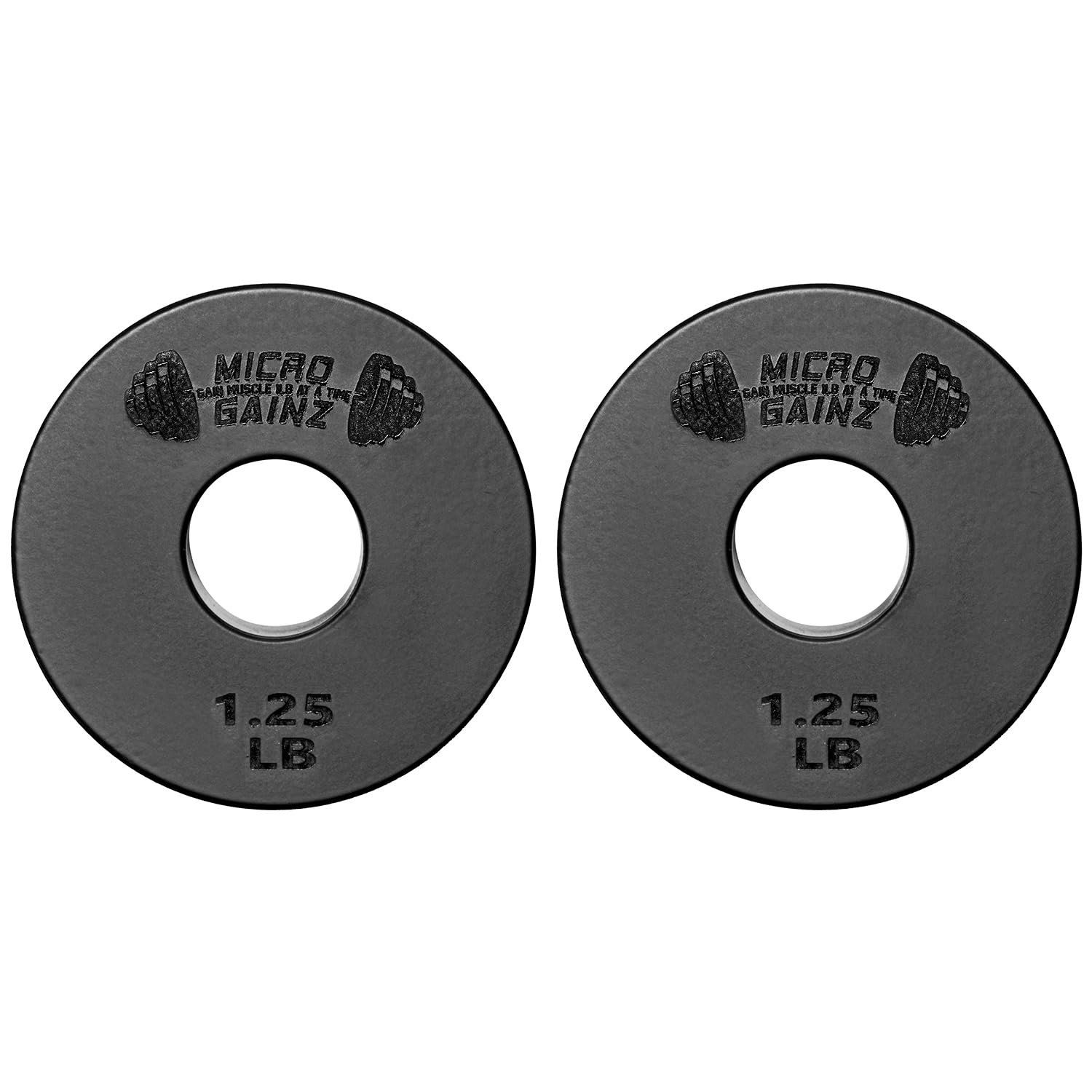 Juego de 2 placas de peso Micro Gainz estándar con agujero central de 1 pulgada, color negro, elige el set de placas fraccionarias (.25LB-1.25LB), diseñadas para barras y mancuernas estándar de 1 pulgada, fabricadas en EE. UU. (1.25 lb)