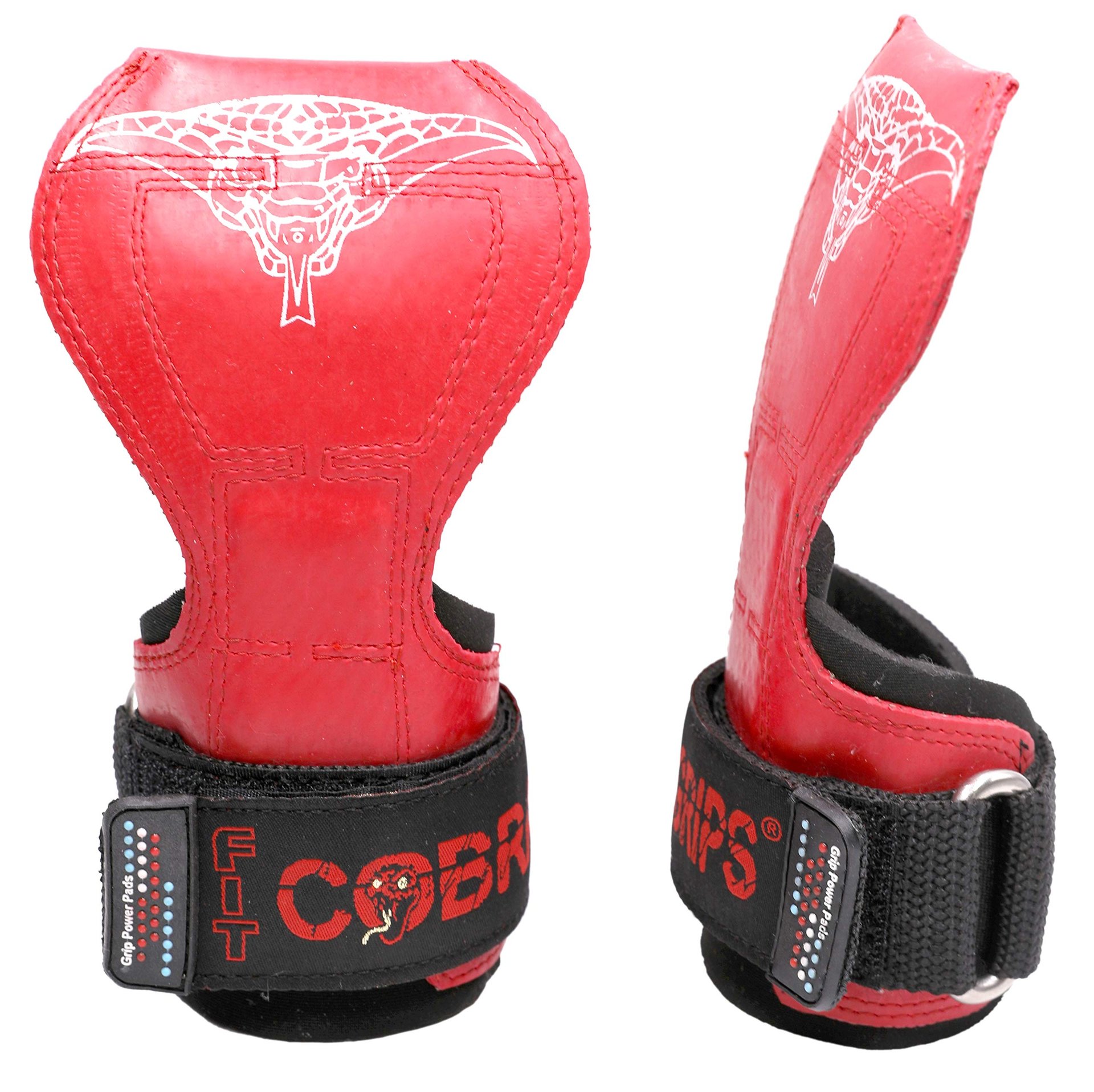 Cobra Grips PRO Guantes de Levantamiento de Pesas Correas Pesadas Alternativas Ganchos de Levantamiento de Potencia Mejor para Levantamiento de Peso Muerto Ajustables Muñequeras Acolchadas de Neopreno Soporte Culturismo (Rojo FIT de Goma)
