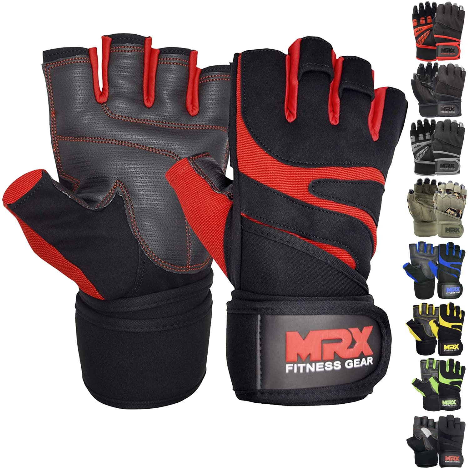 Guantes de levantamiento de pesas MRX para hombres - Guantes de levantamiento con soporte de muñeca para hombres | Accesorios de gimnasio para Powerlifting