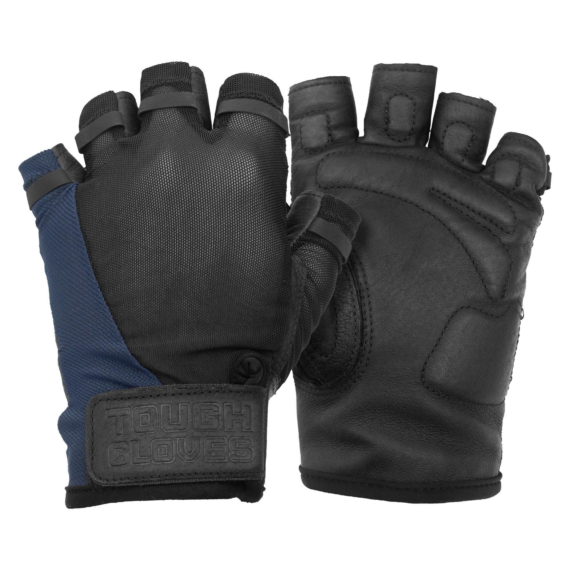 Guantes de Cuero Superset para Levantamiento de Pesas (Acolchados) Perfectos para Entrenamiento en el Gimnasio (Transpirables) Negro (Negro con Azul Marino, Talla 8 Hombres S y Mujeres L)