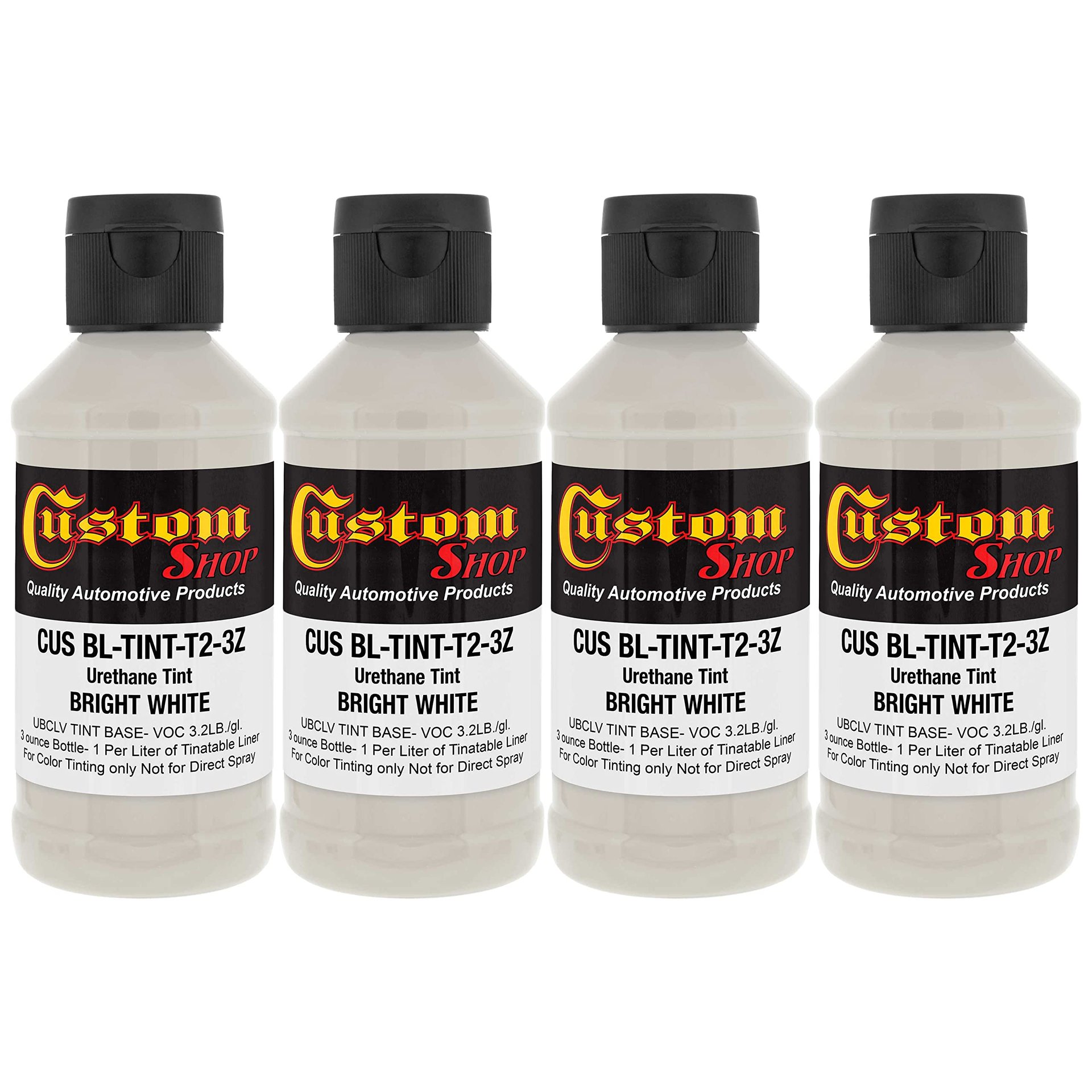 Concentrado de Tinte de Uretano Custom Coat de 3 Onzas (Color Blanco Brillante) para Tintar Revestimientos de Cama de Camioneta (Paquete de 4) - Proporcionado para el Uso en la Mayoría de los Resinas Tintables para Revestimientos de Cama y Epoxi