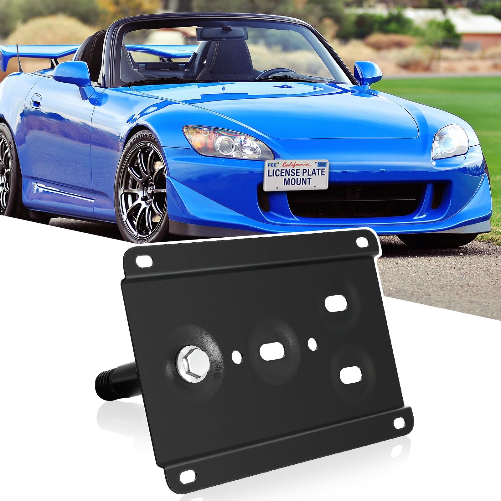 Soporte de placa de matrícula delantera sin taladrar Soporte de montaje del gancho de remolque del parachoques delantero del coche se adapta a Honda S2000 AP1 AP2, 06-08 Honda FIT
