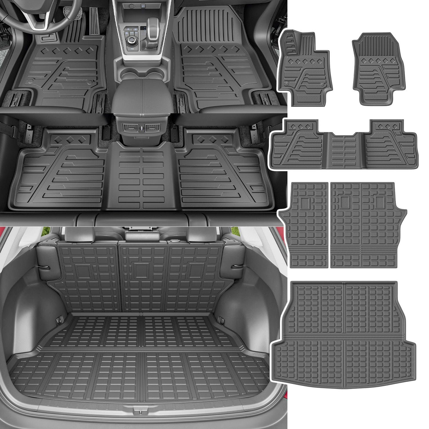 Tapete del piso compatible con 2019-2025 Toyota RAV4 Tapete de carga Reemplazo de tapete de maletero para 2019-2025 Toyota RAV4 Accesorios (Tapete de piso + Tronco + Respaldo)