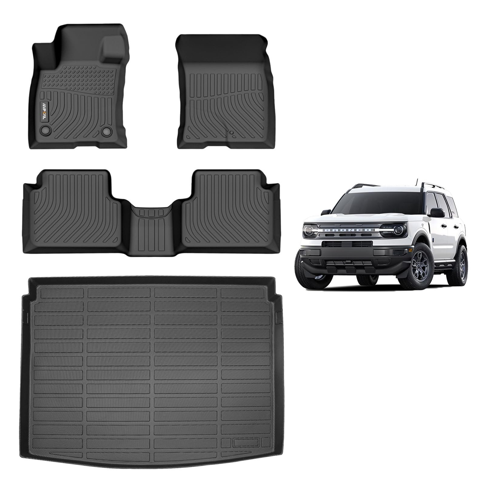 Tapetes AIPOIL�TPE y tapete de maletero personalizados para Ford Bronco Sport 2021-2024 2025 | Todas las estaciones | Fácil de limpiar | Protección integral - Juego completo de accesorios para automóviles