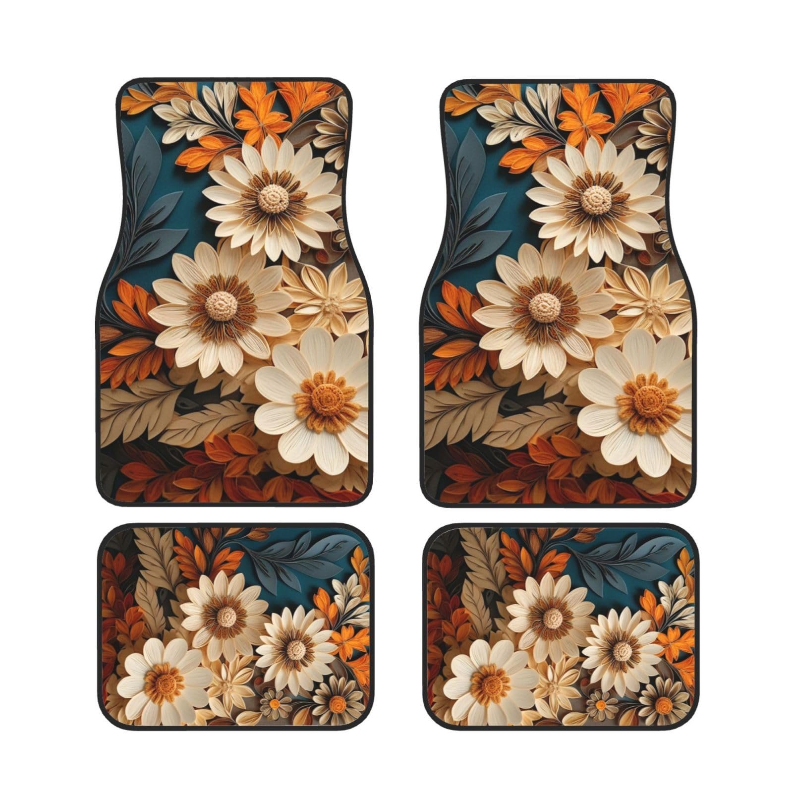 Tapetes de piso de tela artística Tewujay- respaldo de goma antideslizante, diseño floral, juego delantero (26.8x17.3 pulgadas) y trasero (13x17.3 pulgadas) - Absorción de agua, forro de piso automotriz duradero con elegantes patrones