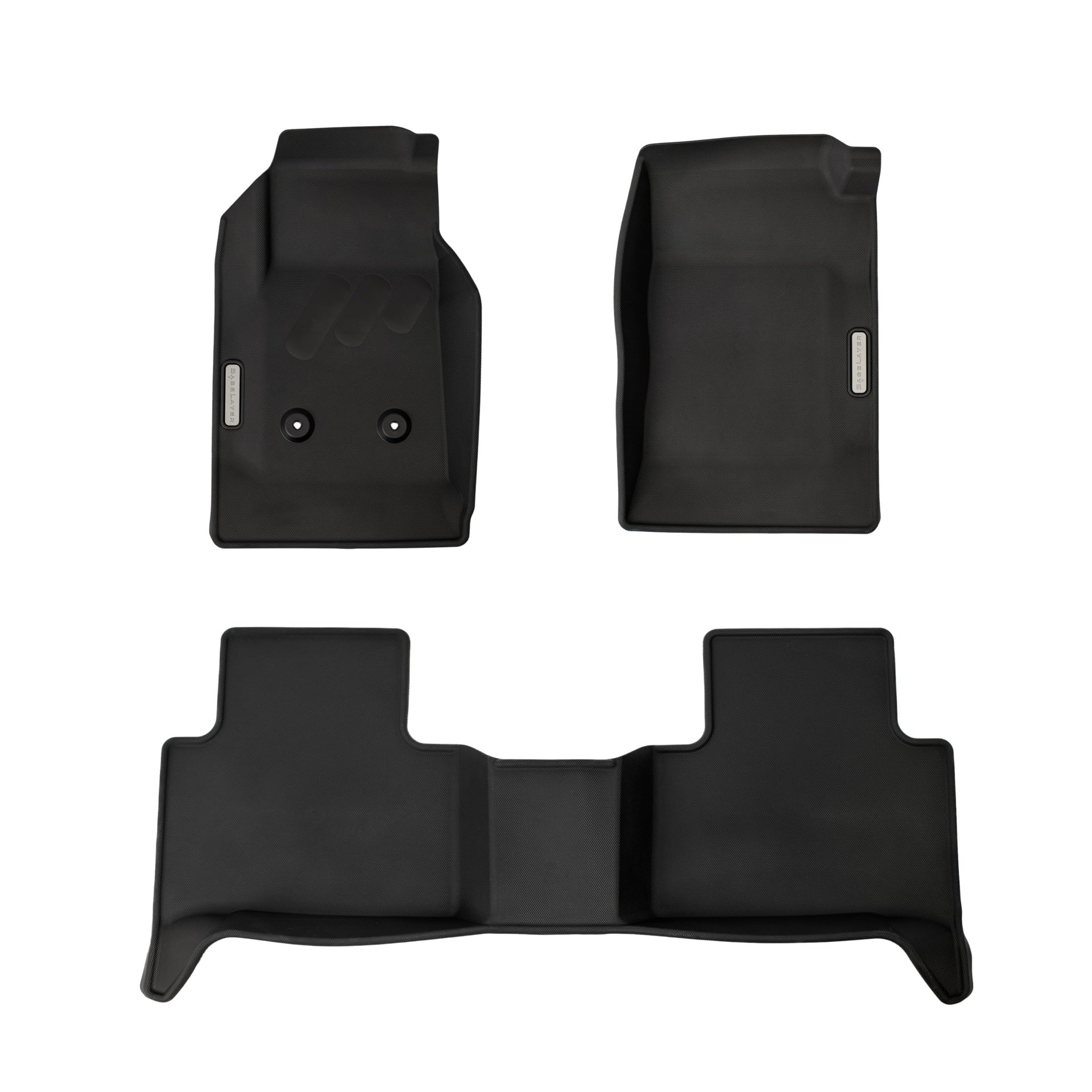 Tapetes BaseLayer para Chevy Colorado/GMC Canyon (2015-2022) Cabina Doble - Hechos en EE. UU. - Tapetes Premium para Todas las Temporadas - Delanteros y Traseros (Logo Gris)