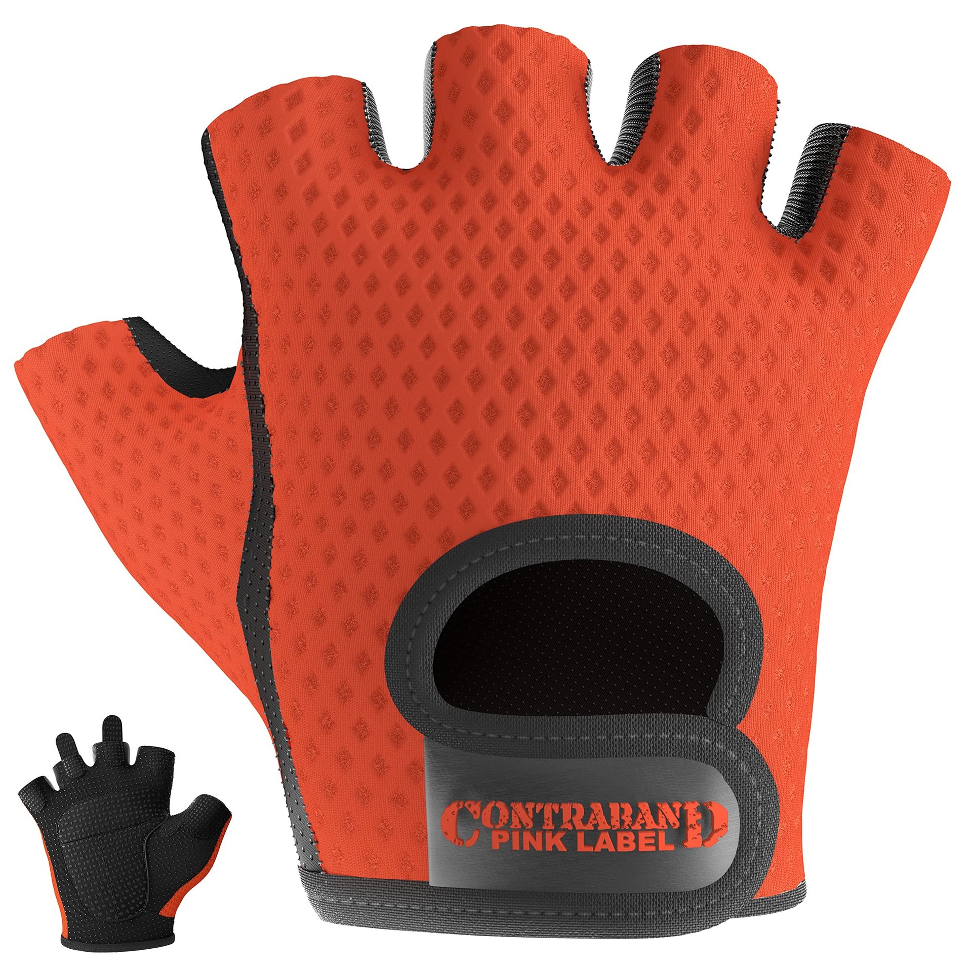 Guantes de Entrenamiento de Diseño para Mujer Contraband Pink Label 5307 | Tela de Malla de Diamante de Bajo Sudor con Palma de Silicona Grip-Lock (Naranja, Grande)