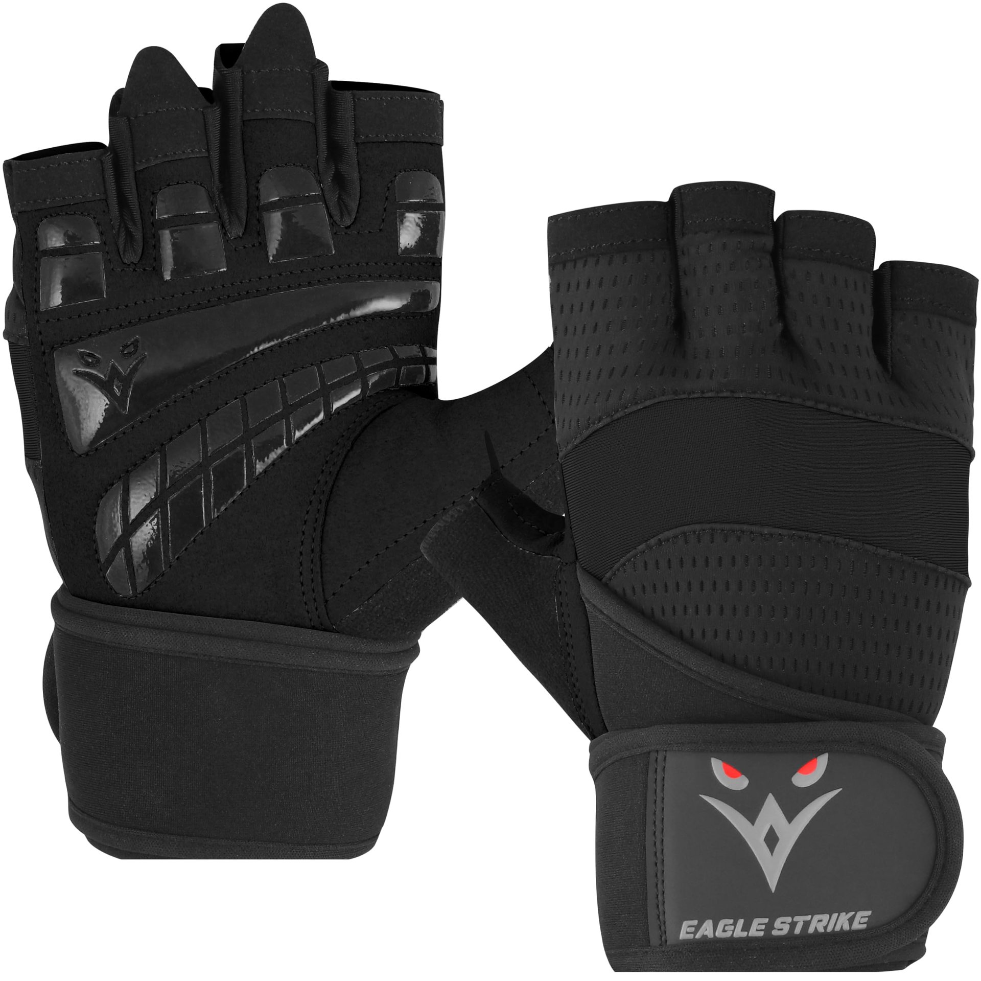 Guantes de Entrenamiento Acolchados Eagle Strike 2024 - Protección Completa con Correa de Soporte para la Muñeca, Palma con Agarre de Silicona - Transpirables para Hombres y Mujeres (Negro, Mediano)