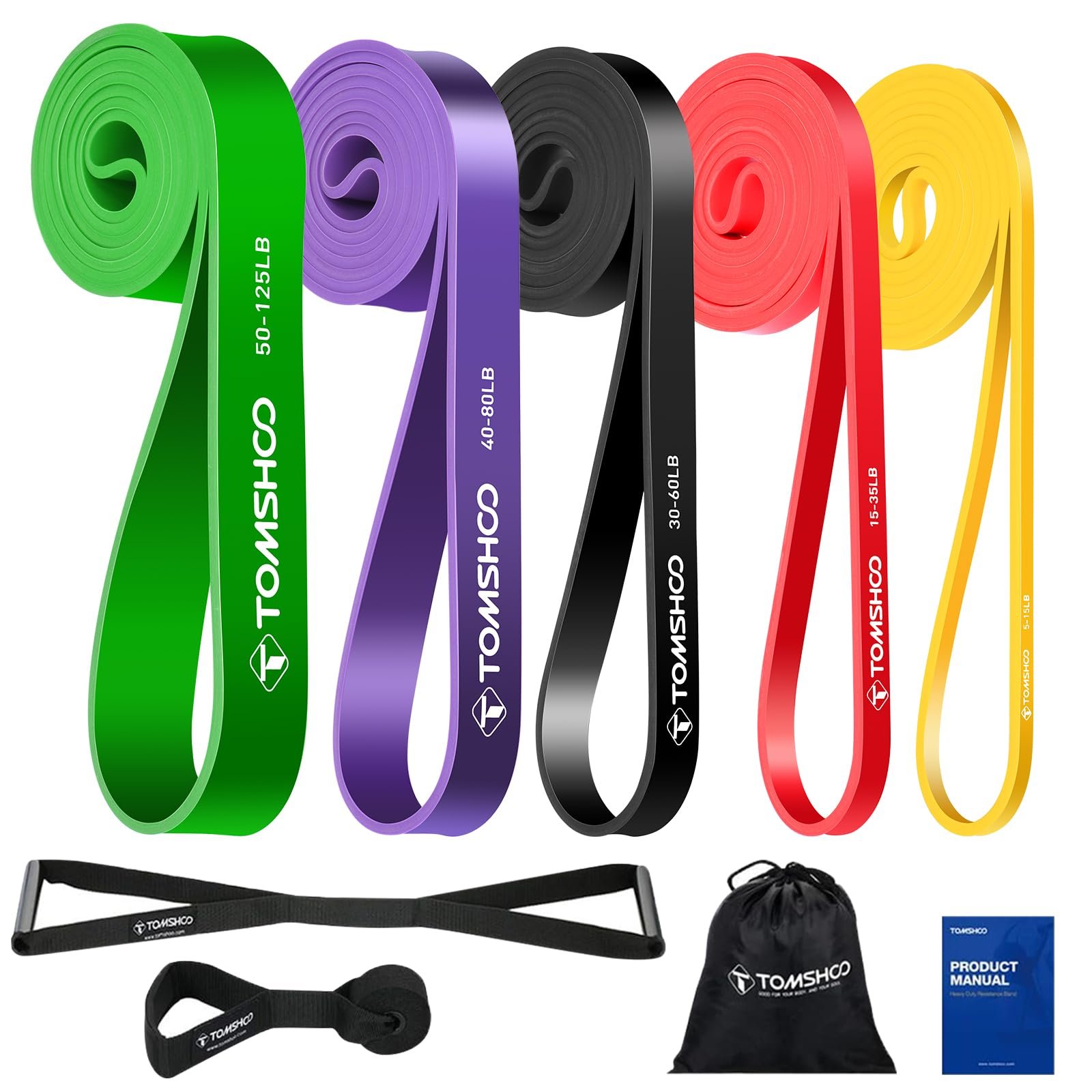 Set de Bandas de Resistencia TOMSHOO 5Pcs con Asas y Anclaje de Puerta para Ejercicios de Entrenamiento para Hombres y Mujeres