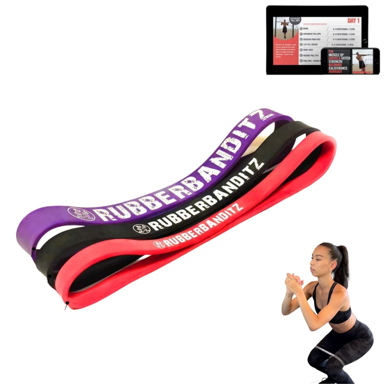 Bandas de Resistencia Gruesas Rubberbanditz para Glúteos y Piernas, Mini Bucle Activan CADERAS, Muslos, Trasero, Abdominales, Bandas de Resistencia para Ejercicios, Equipo de Gimnasio en Casa Perfecto, Tamaños 20-165 Lbs - Paquete de 3