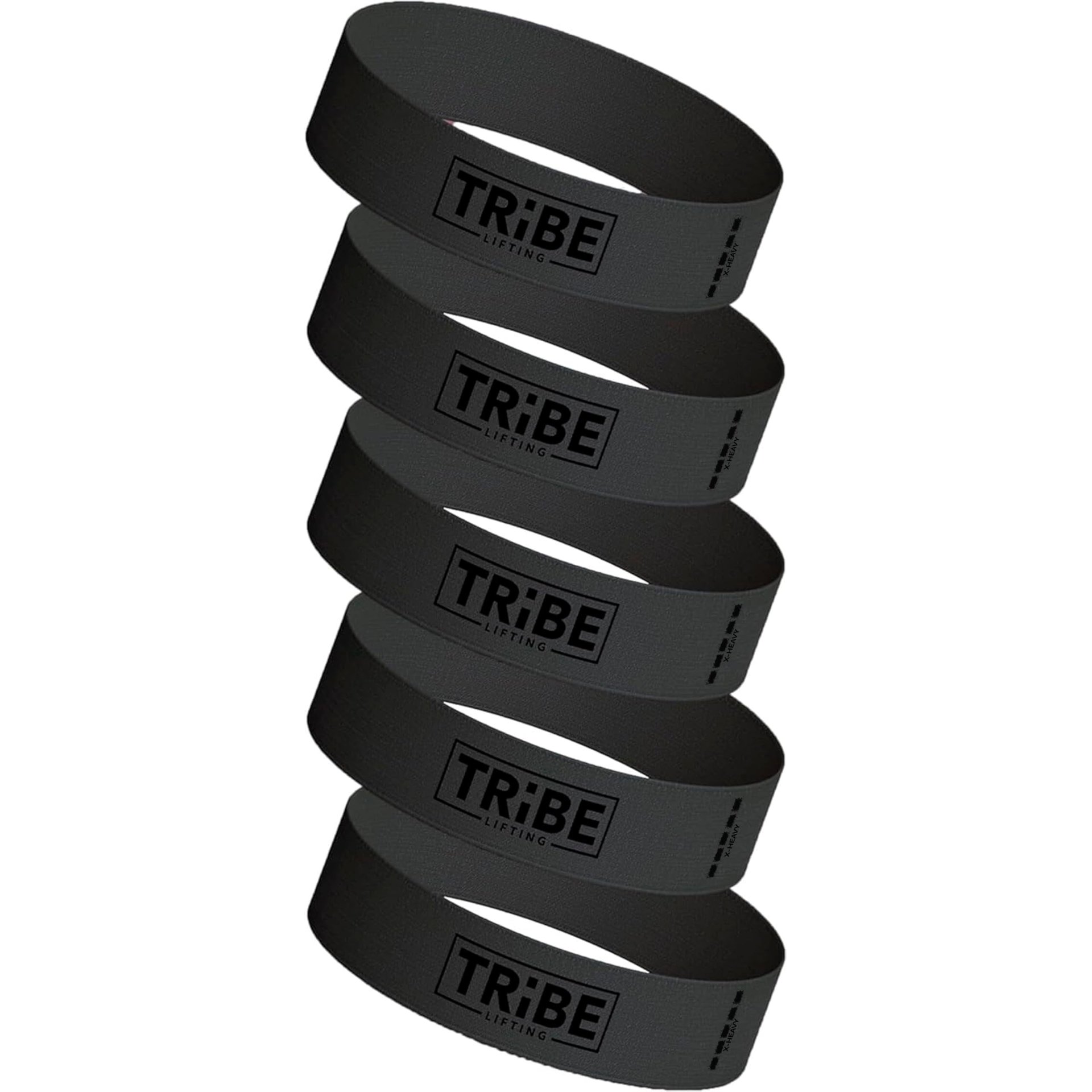 Bandas de Resistencia de Tela para Entrenar - Bandas para Glúteos para Mujeres y Hombres - Set de Bandas de Resistencia para Ejercicio - Bandas de Entrenamiento para Piernas (Negro - Juego de 5 X-Pesado)