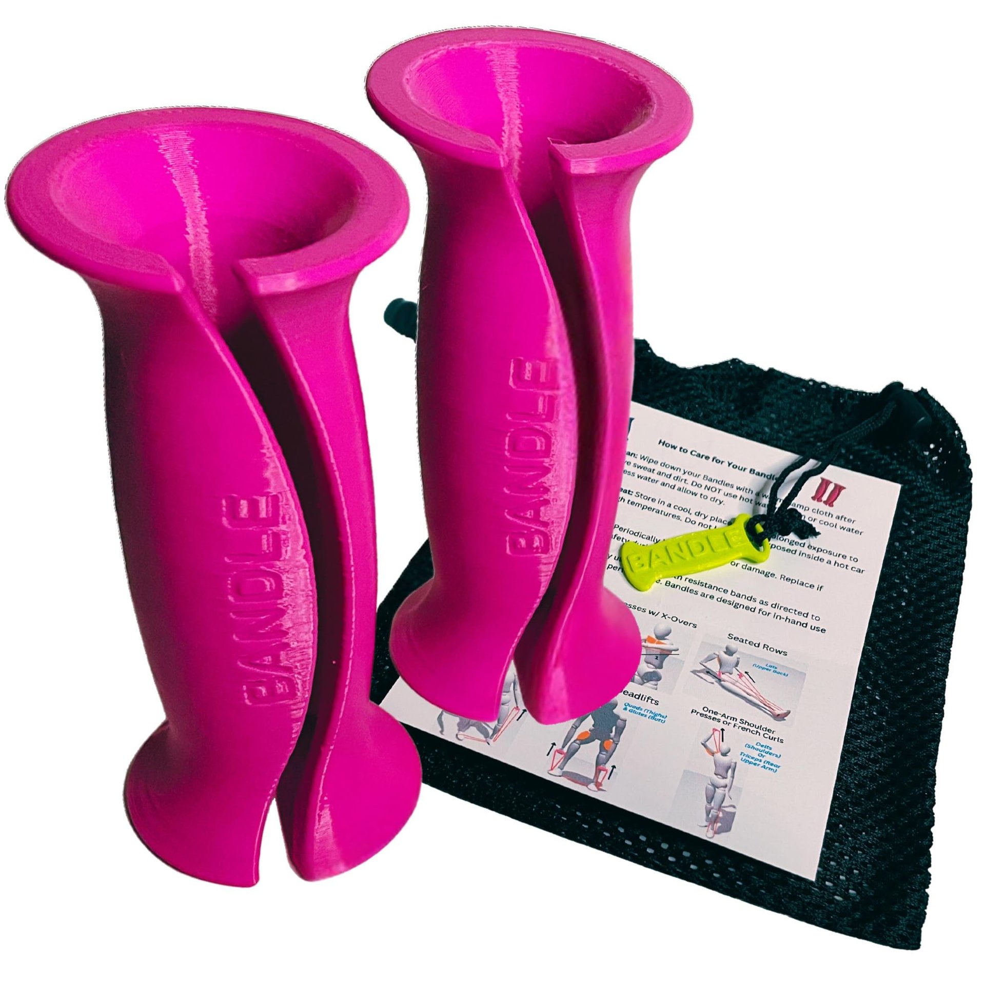 Bandles - Verdaderos Mangos Ergonómicos para Bandas de Resistencia | Libera el Potencial Completo de Entrenamientos de Cuerpo Completo sin Dolor | Duraderos y Cómodos para Entrenamientos de Alta Intensidad (2 Mangos) (Rosa Brillante, Estándar)