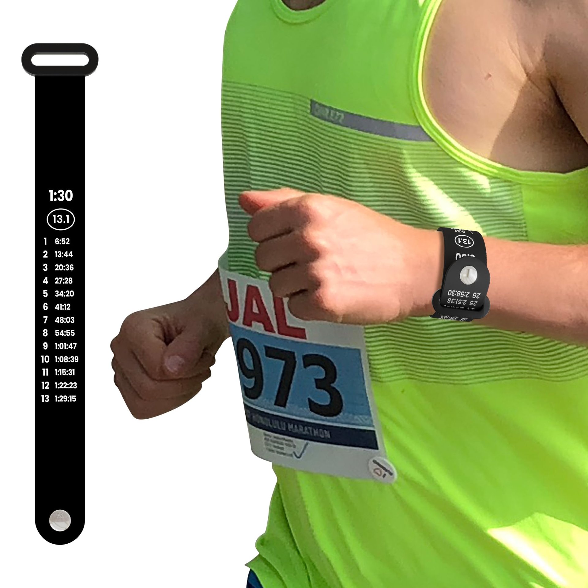 BibBoards Brazalete de Ritmo Maratón Half Marathon 1:30 - Tu Entrenador de Ritmo Personal para Carreras, Entrenamiento - Brazalete de Ritmo a Prueba de Agua y Ligero para Crush Goals - Accesorios de Running para Medio y Full Maratones