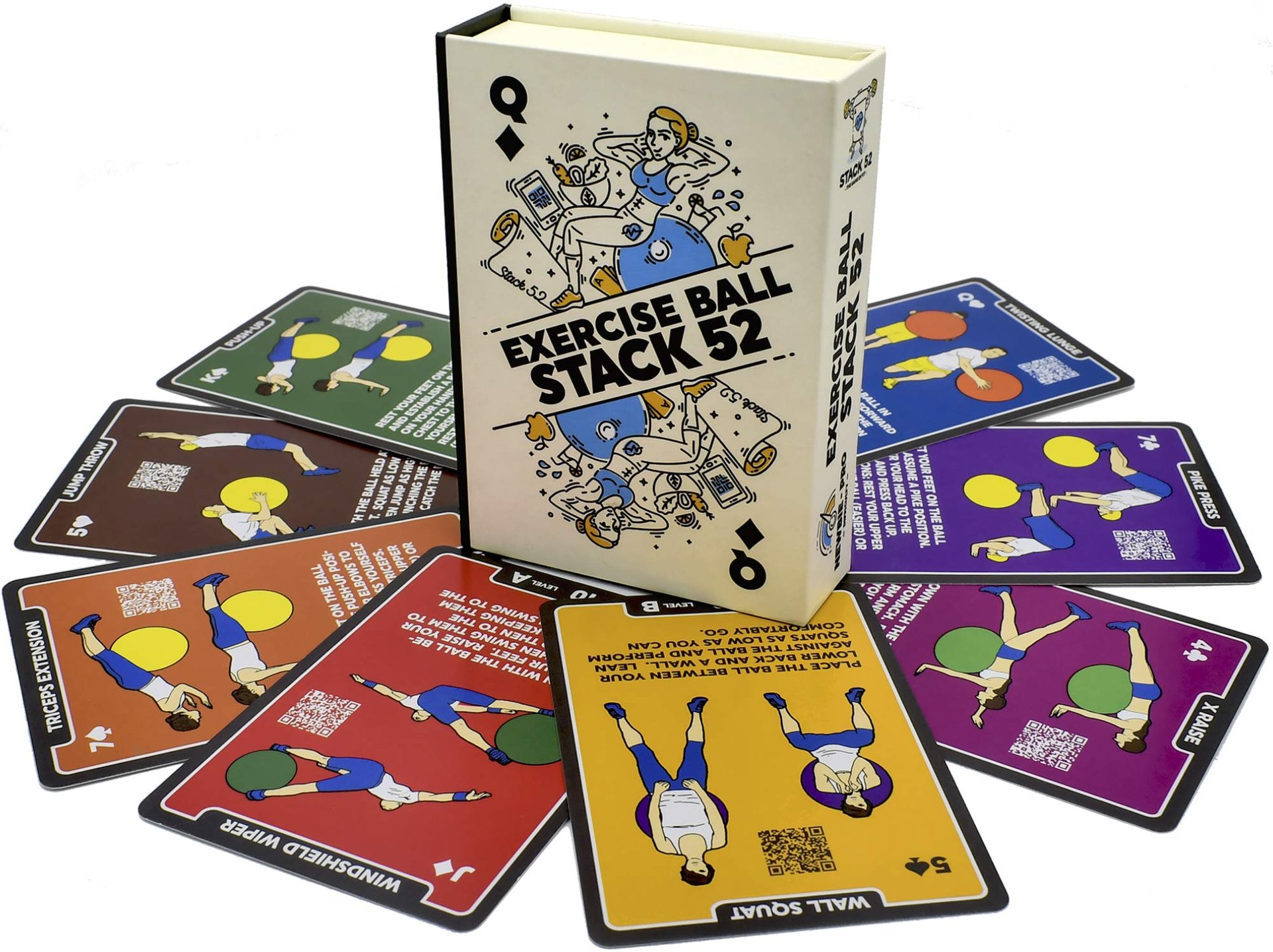 Baraja de Ejercicios con Pelota de Ejercicios Stack 52. Juego de Cartas de Ejercicios de Pelotas Suizas. Incluye Instrucciones en Video. Programa de Entrenamiento con Peso Corporal para Bolas de Equilibrio y Estabilidad. (Baraja Actualizada 2019)