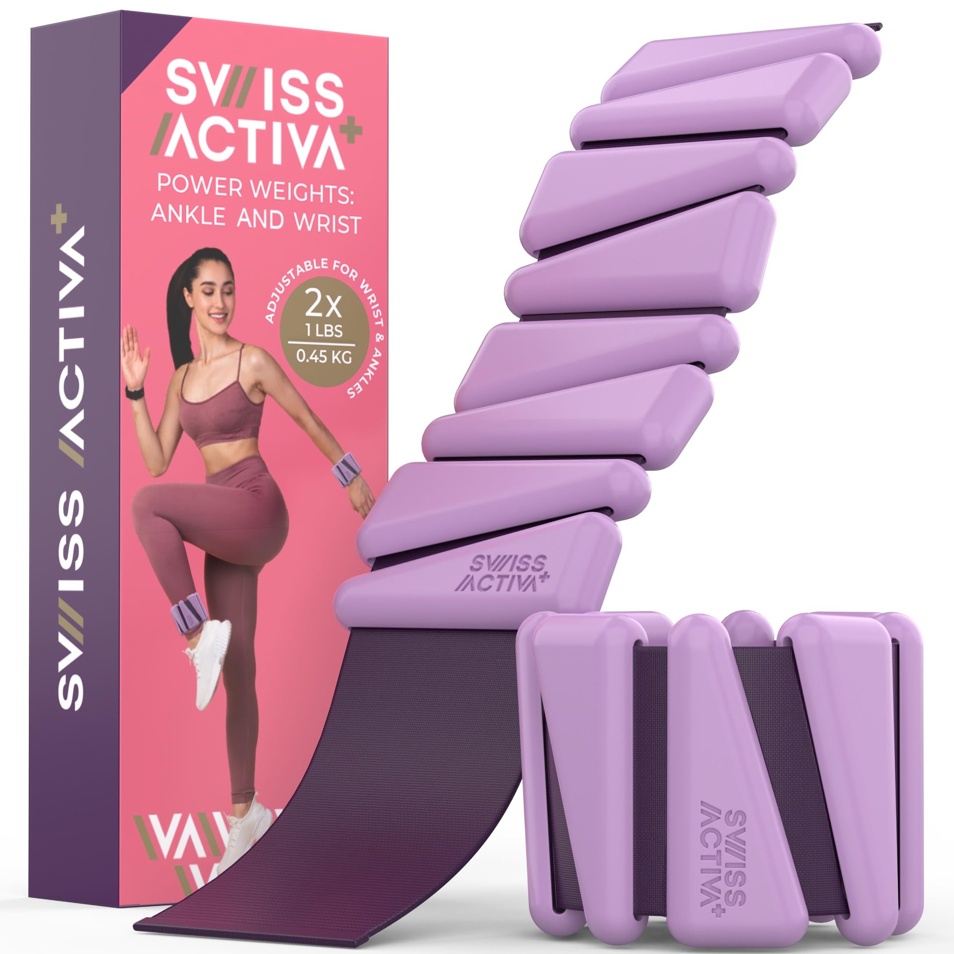 Conjunto de pesas para muñecas y tobillos Swiss Activa+ de 1 lb, juego de 2, pesas para piernas para mujeres, pesas ajustables para tobillos, muñequeras con peso, peso para tobillos, pesas para brazos para mujeres